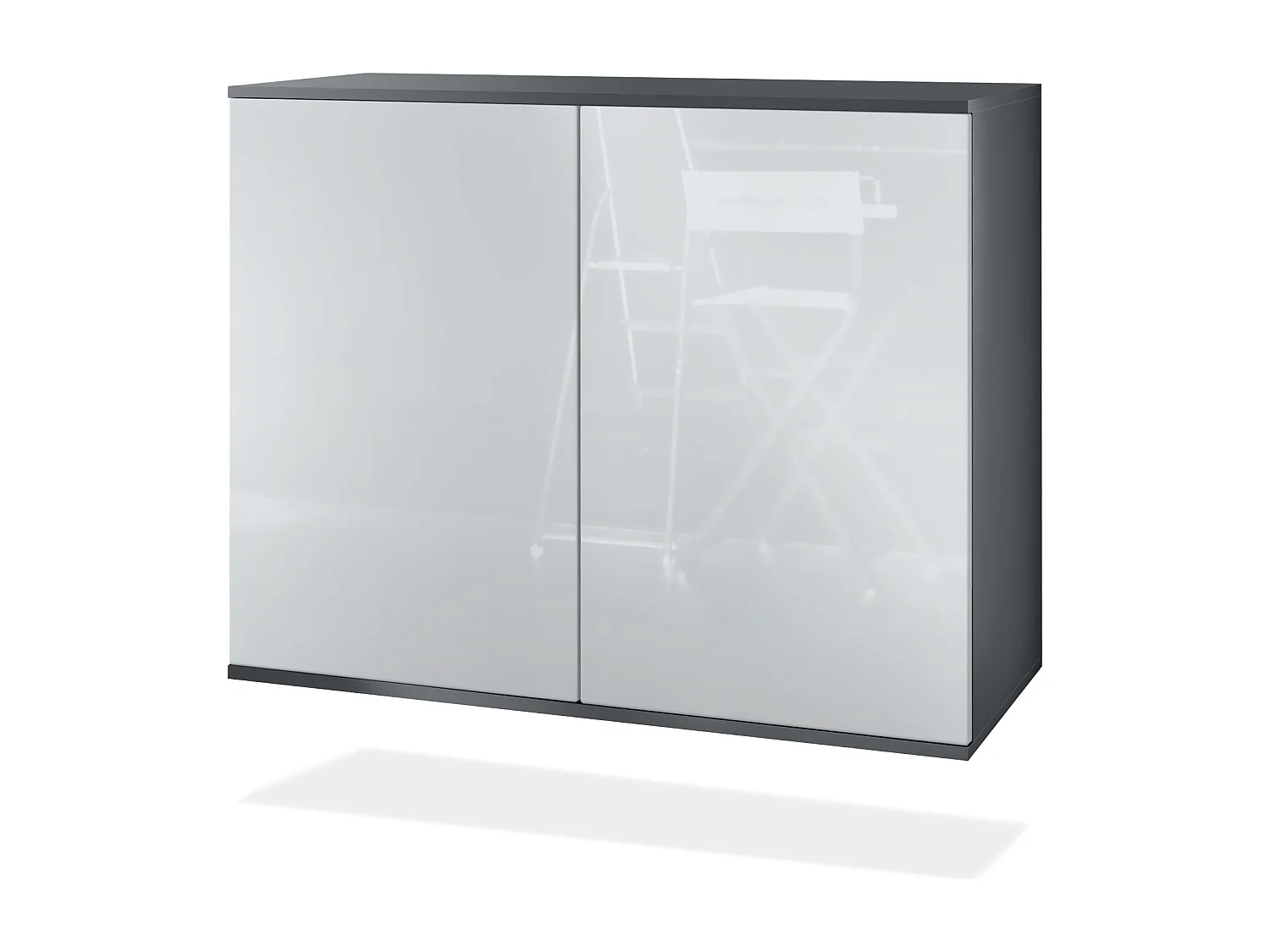 Commode Skadu V3, Buffet de Cuisine Moderne avec 2 Grandes Portes anthracite mat / blanc haute brillance (92,5 x 73.5 x 35)