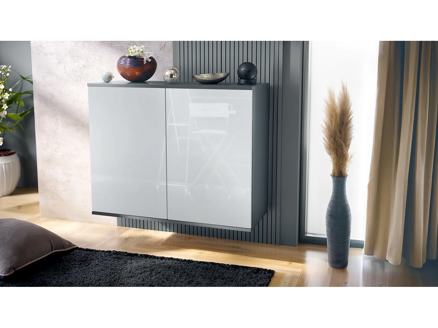 KOMMODE Skadu Weiß Hochglanz