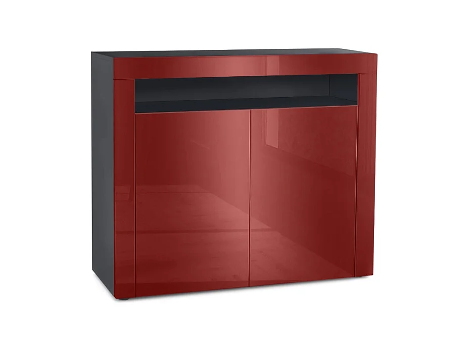 Buffet Valencia, Commode avec 2 portes et 1 compartiment ouvert, Noir mat/bordeaux haute brillance/bordeaux haute brillance (108 x 92 x 40 cm)
