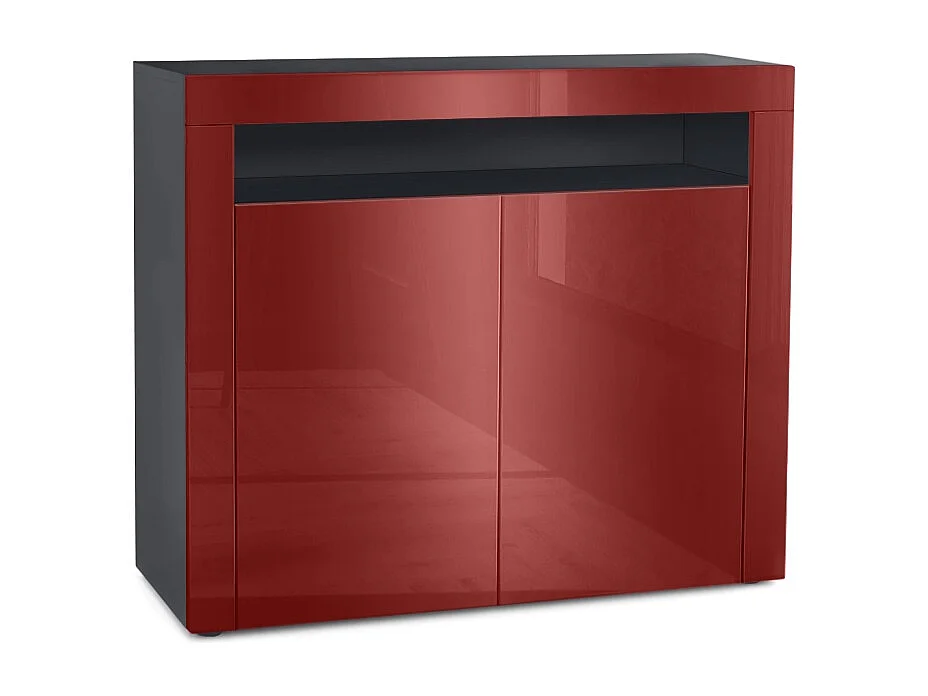 Mobiletto  City, credenza con 2 ante e 1 scomparto aperto, nero opaco/bordeaux lucido/bordeaux lucido (108 x 92 x 40 cm)