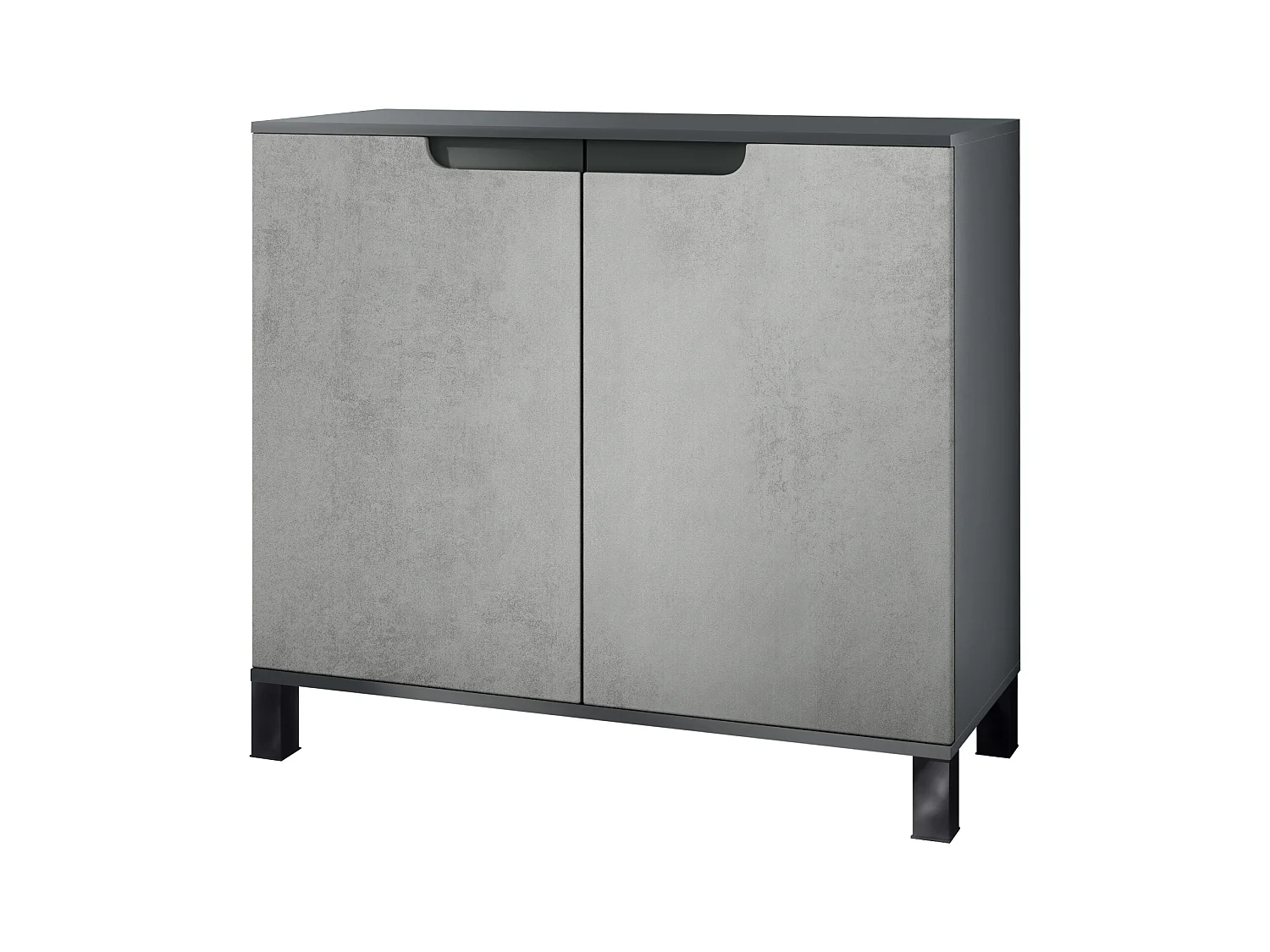 Commode Sylt V3, Buffet de Cuisine Moderne avec 2 Grandes Portes anthracite mat / aspect béton oxyde (92,5 x 84.5 x 35)