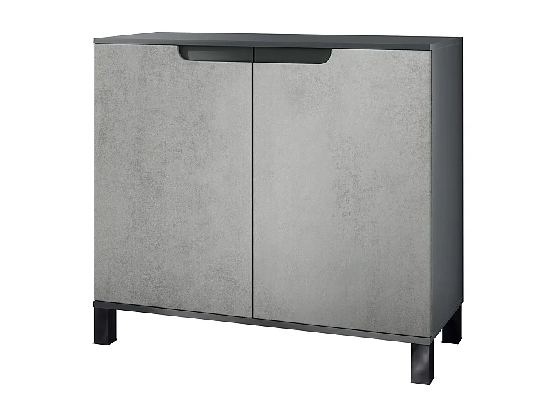 Commode Sylt V3, Buffet de Cuisine Moderne avec 2 Grandes Portes anthracite mat / aspect béton oxyde (92,5 x 84.5 x 35)