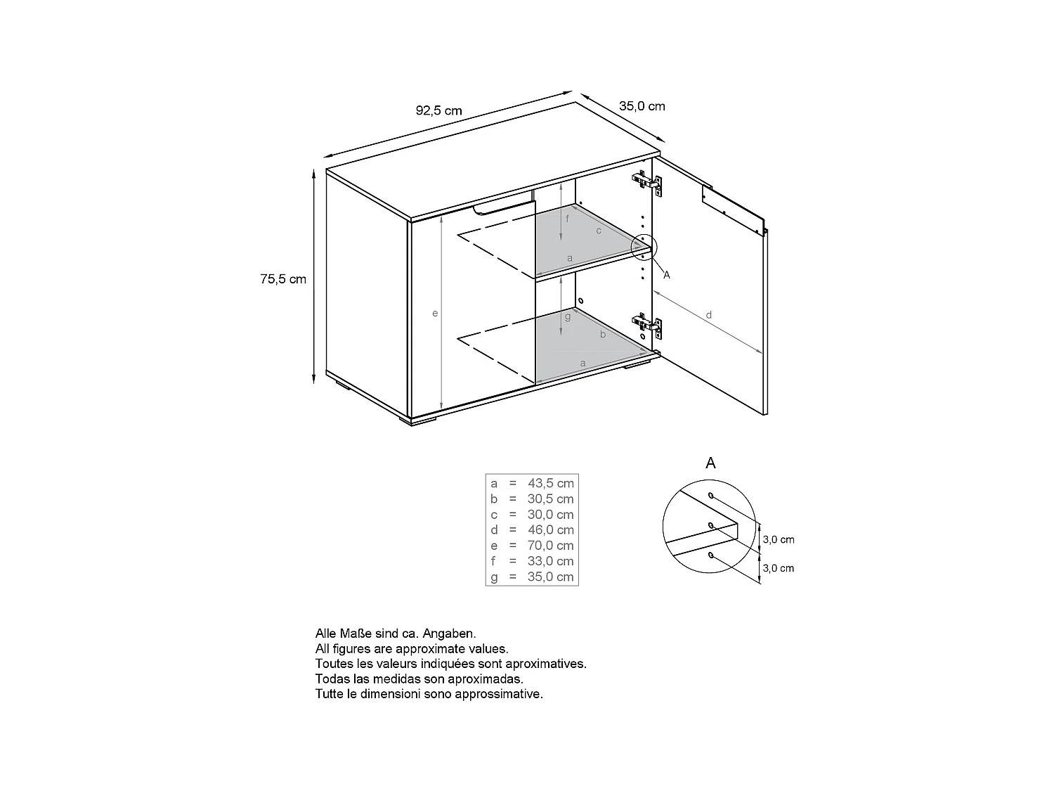 Commode Sylt V3, Buffet de Cuisine Moderne avec 2 Grandes Portes blanc mat / aspect béton oxyde (92,5 x 75.5 x 35)