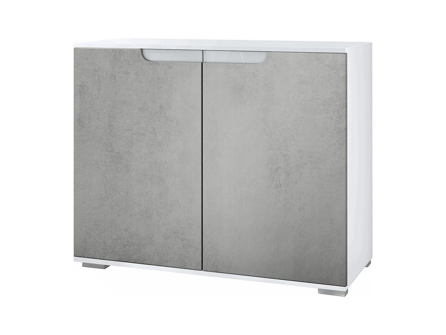 Aparador Sylt V3, Armario de Cocina Moderno con 2 Puertas Grandes blanco mate / hormigón oxidado (92,5 x 75.5 x 35)