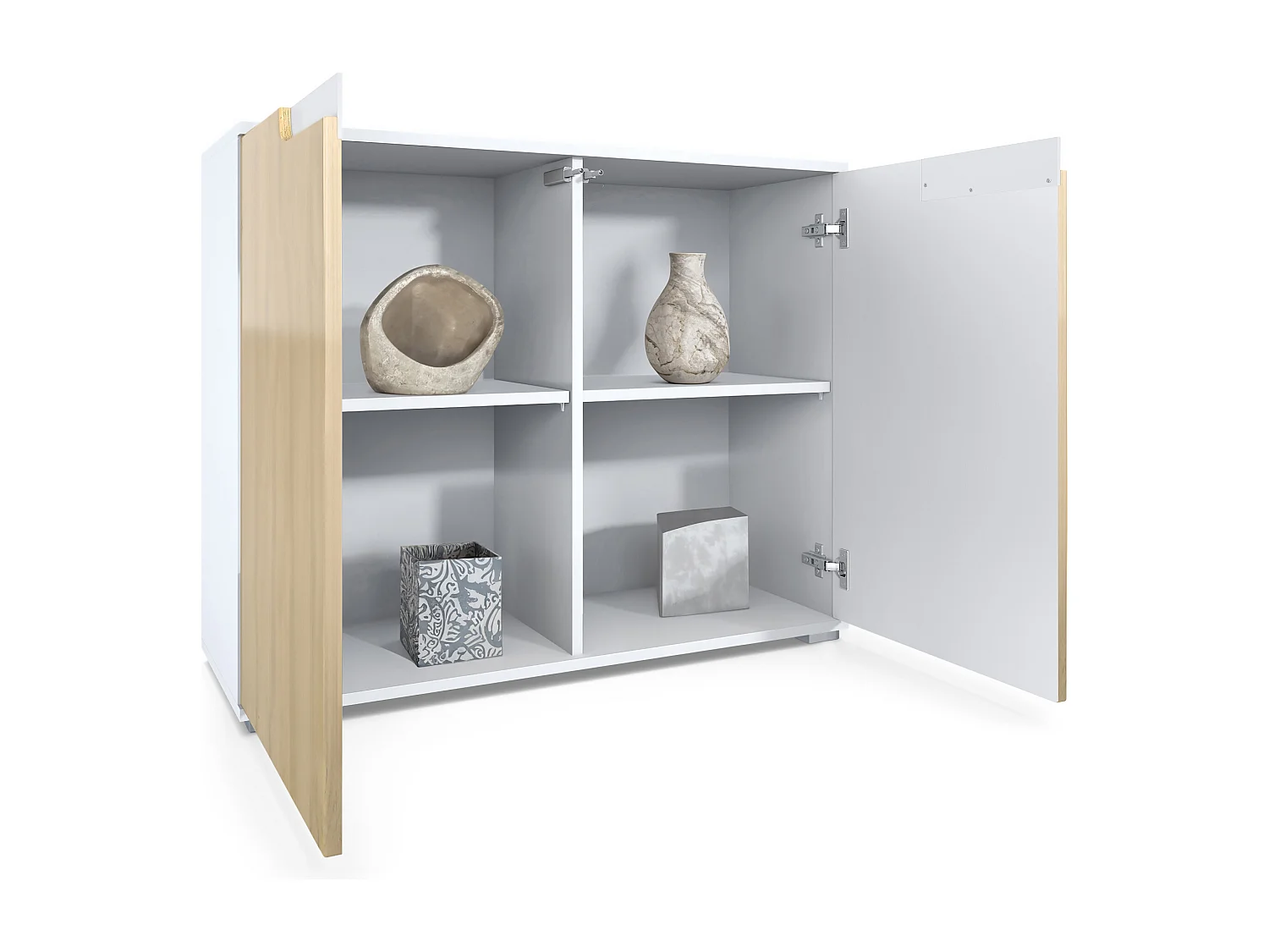 Aparador Sylt V3, Armario de Cocina Moderno con 2 Puertas Grandes blanco mate / hormigón oxidado (92,5 x 75.5 x 35)
