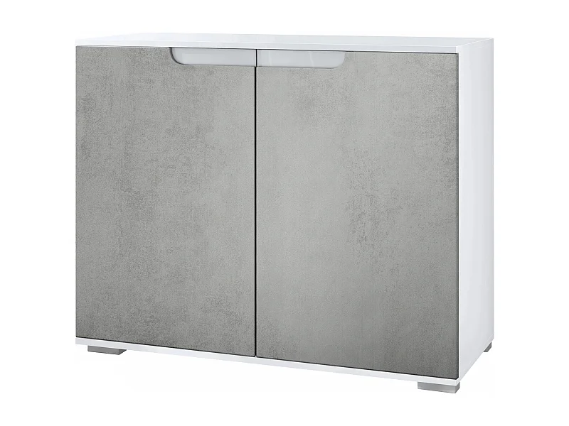 Commode Sylt V3, Buffet de Cuisine Moderne avec 2 Grandes Portes blanc mat / aspect béton oxyde (92,5 x 75.5 x 35)