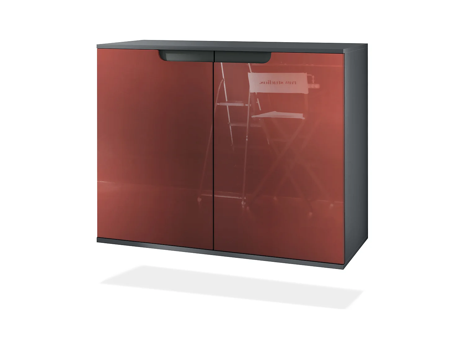 Aparador Sylt V3, Armario de Cocina Moderno con 2 Puertas Grandes antracita mate / burdeos de alto brillo (92,5 x 73.5 x 35)