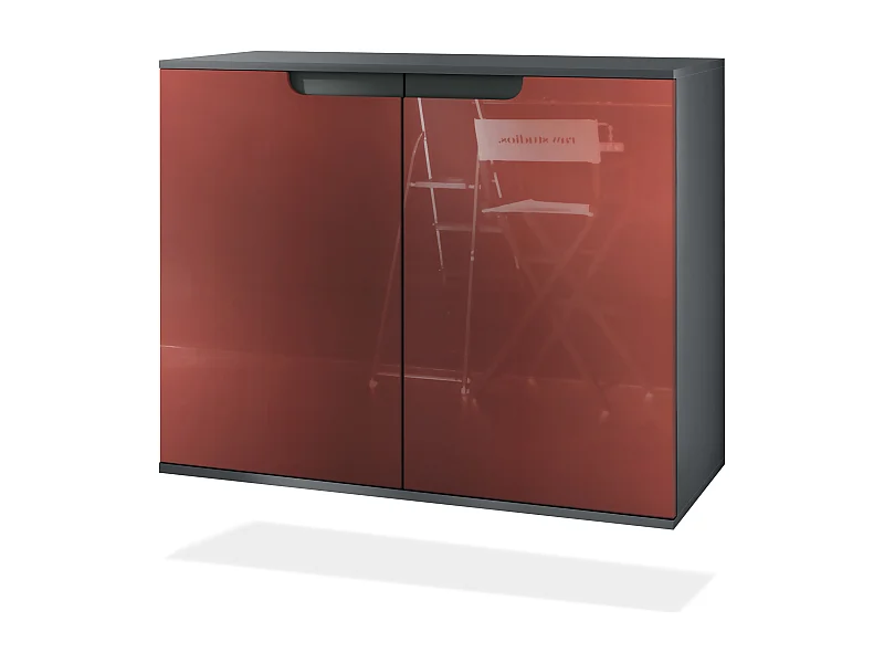 Commode Sylt V3, Buffet de Cuisine Moderne avec 2 Grandes Portes anthracite mat / bordeaux haute brillance (92,5 x 73.5 x 35)