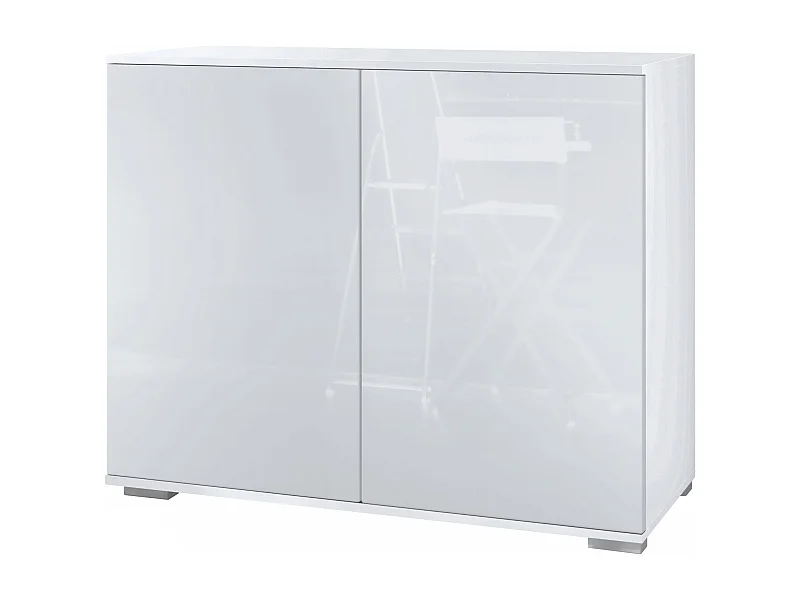Aparador Skadu V3, Armario de Cocina Moderno con 2 Puertas Grandes blanco mate / blanco de alto brillo (92,5 x 75.5 x 35)
