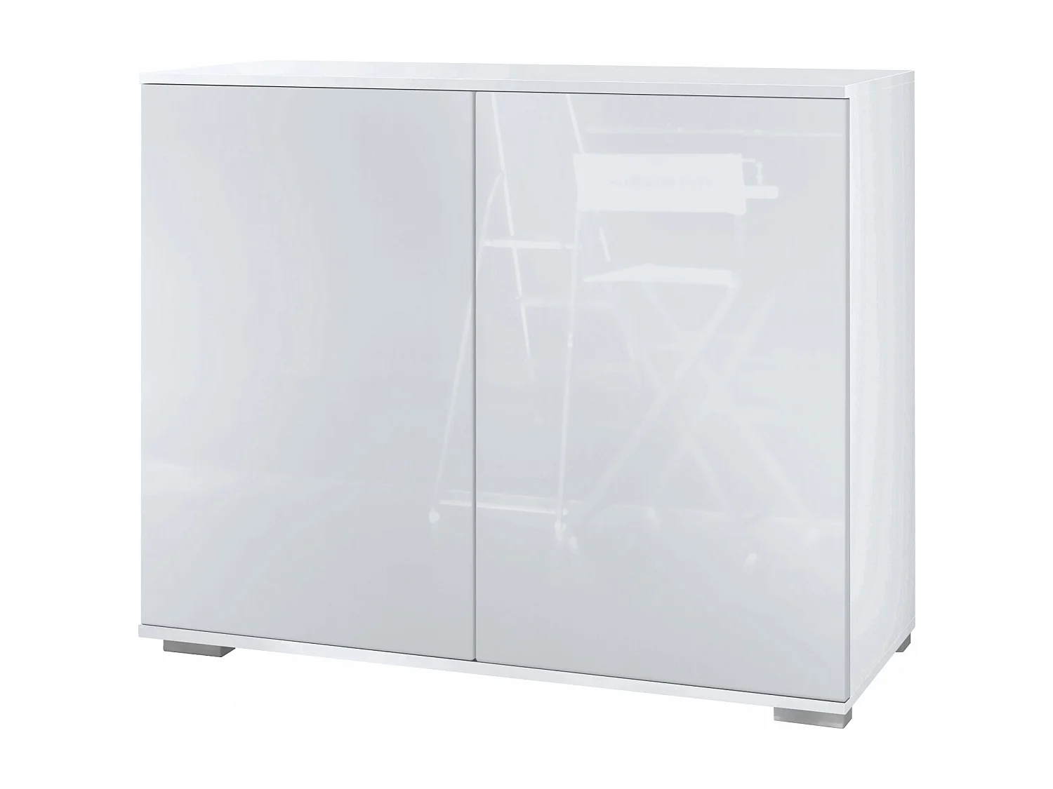 Aparador Skadu V3, Armario de Cocina Moderno con 2 Puertas Grandes blanco mate / blanco de alto brillo (92,5 x 75.5 x 35)