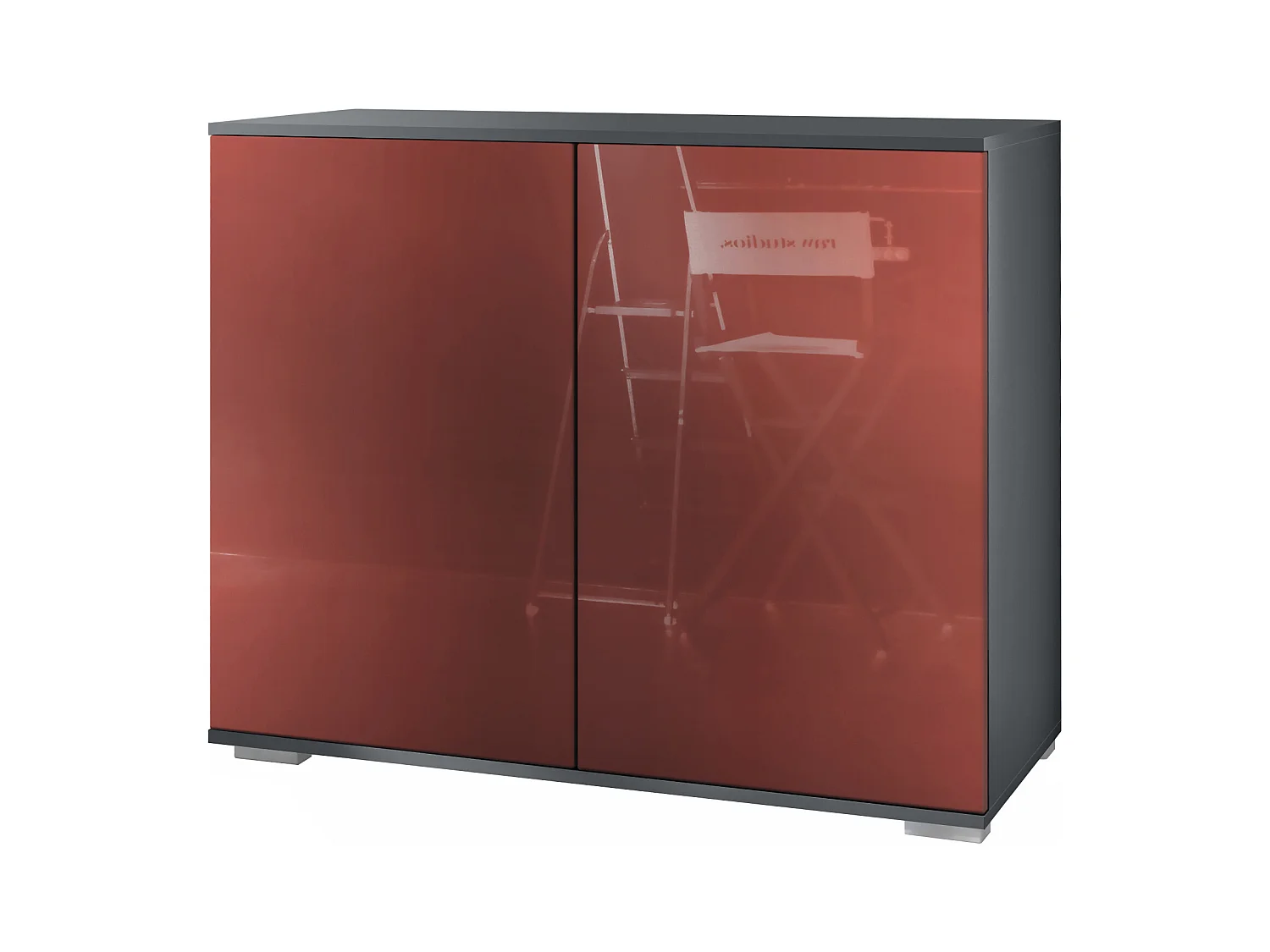 Commode Skadu V3, Buffet de Cuisine Moderne avec 2 Grandes Portes anthracite mat / bordeaux haute brillance (92,5 x 75.5 x 35)