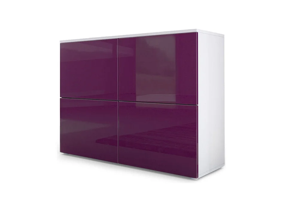 Buffet Rova, Commode avec 4 portes, Blanc mat/Mûre haute brillance (92 x 72 x 35 cm)