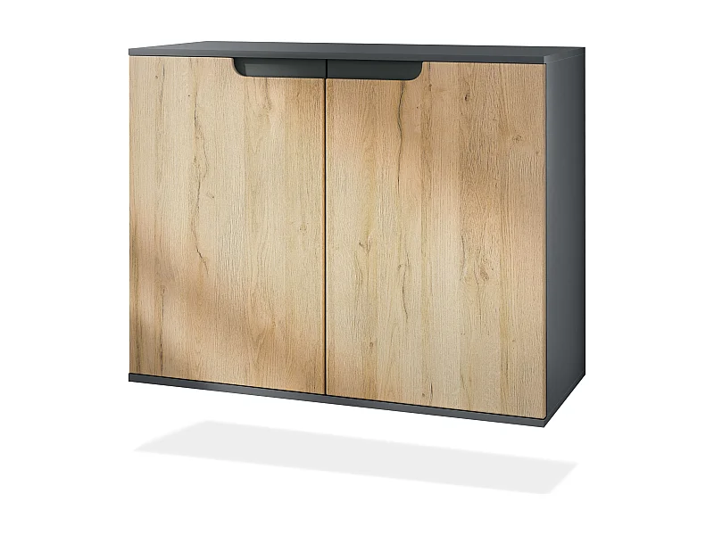 Aparador Sylt V3, Armario de Cocina Moderno con 2 Puertas Grandes antracita mate / roble natural (92,5 x 73.5 x 35)