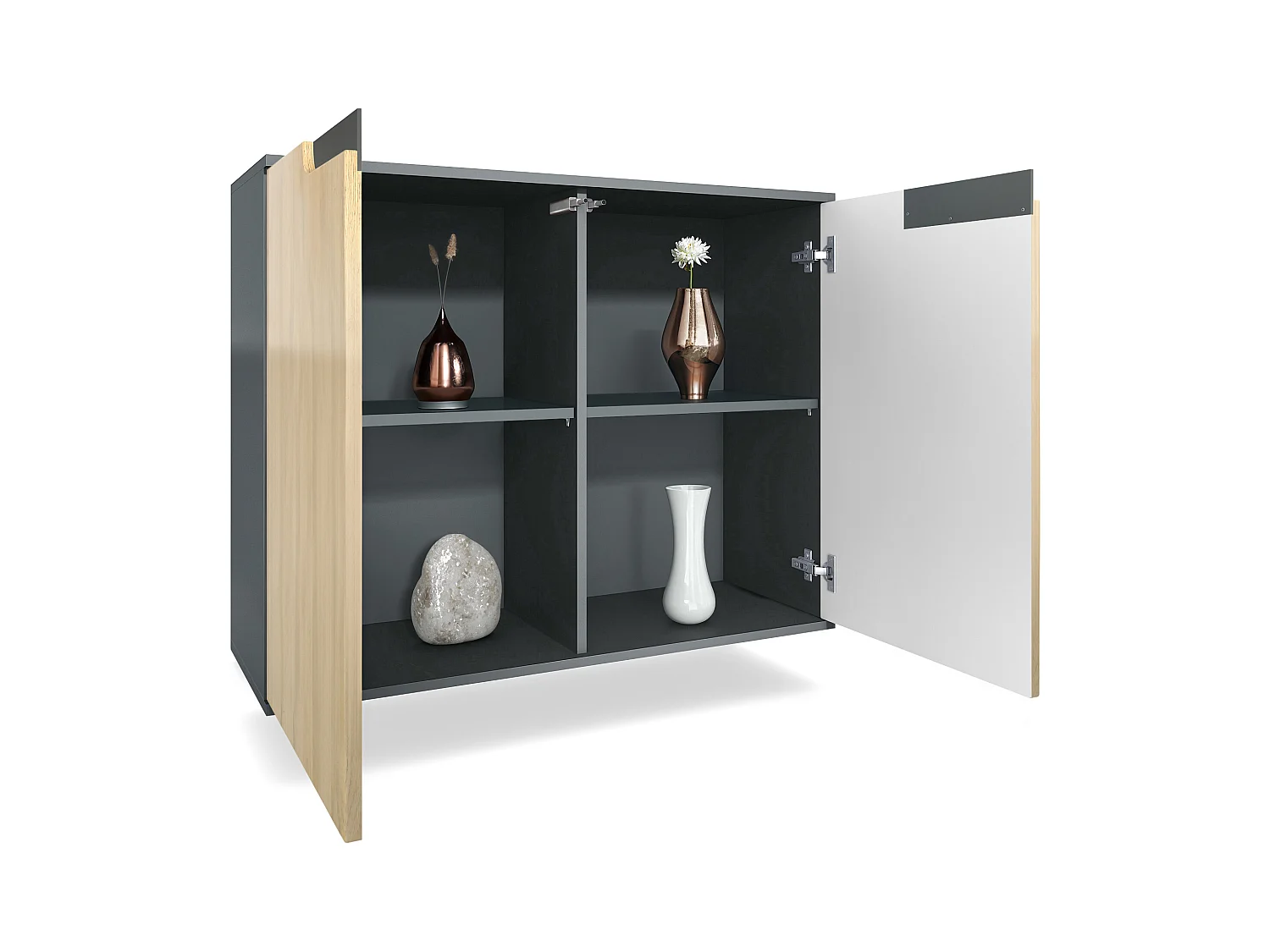 Commode Sylt V3, Buffet de Cuisine Moderne avec 2 Grandes Portes anthracite mat / chêne nature (92,5 x 73.5 x 35)