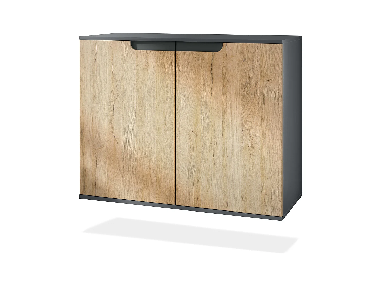 Aparador Sylt V3, Armario de Cocina Moderno con 2 Puertas Grandes antracita mate / roble natural (92,5 x 73.5 x 35)