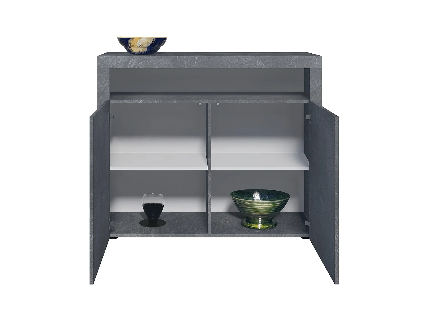 Commode Denver, Buffet avec 2 portes et 1 compartiment ouvert, Schiefer (107 x 88 x 35 cm)