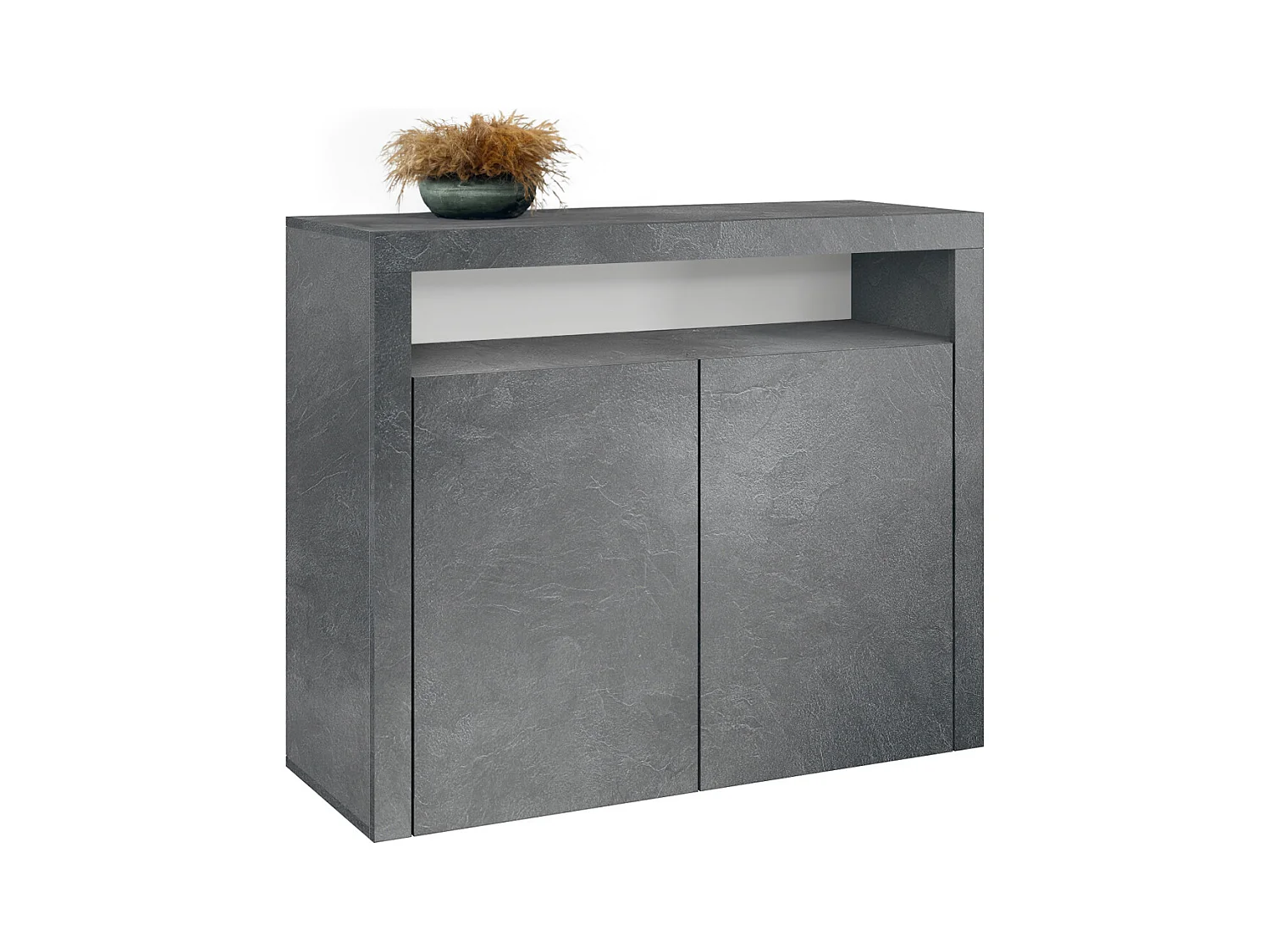 Commode Denver, Buffet avec 2 portes et 1 compartiment ouvert, Schiefer (107 x 88 x 35 cm)