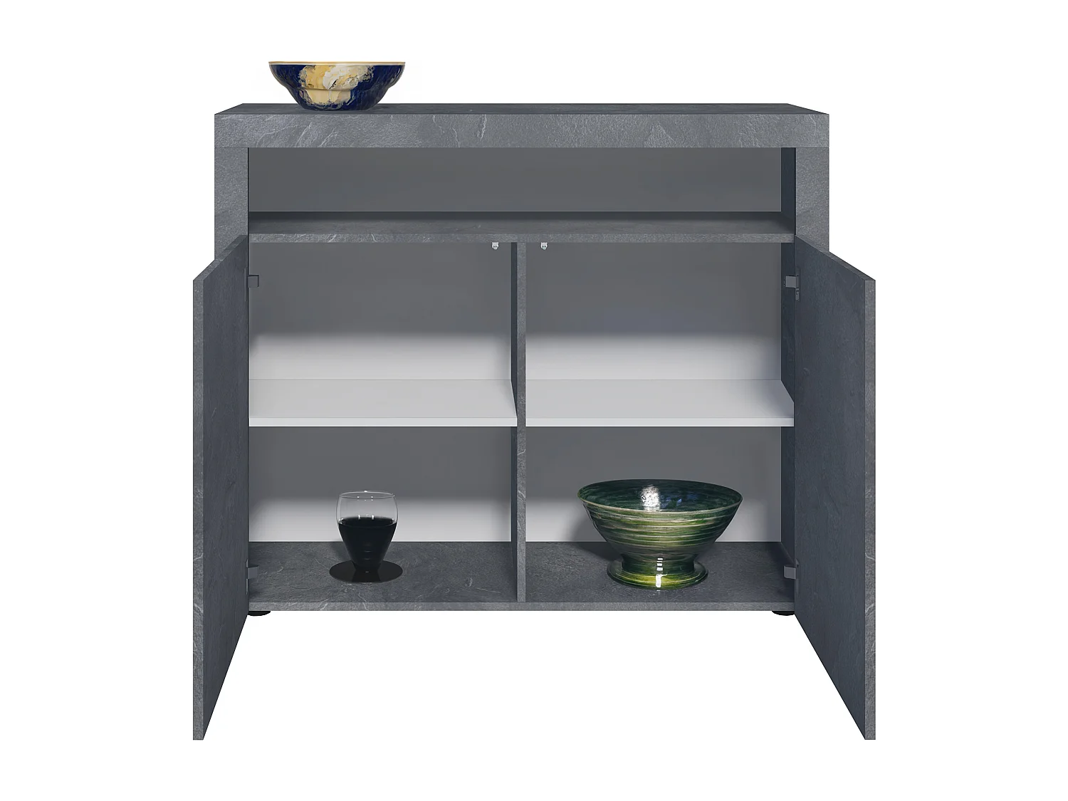 Cassettiera Denver, credenza con 2 ante e 1 vano a giorno, Schiefer (107 x 88 x 35 cm)