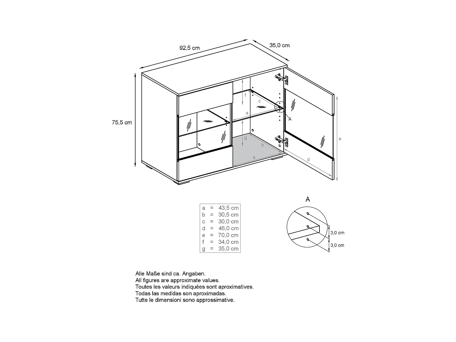 Aparador Skadu V3, Armario de Cocina Moderno con 2 Puertas Grandes blanco mate / burdeos de alto brillo (92,5 x 75.5 x 35)