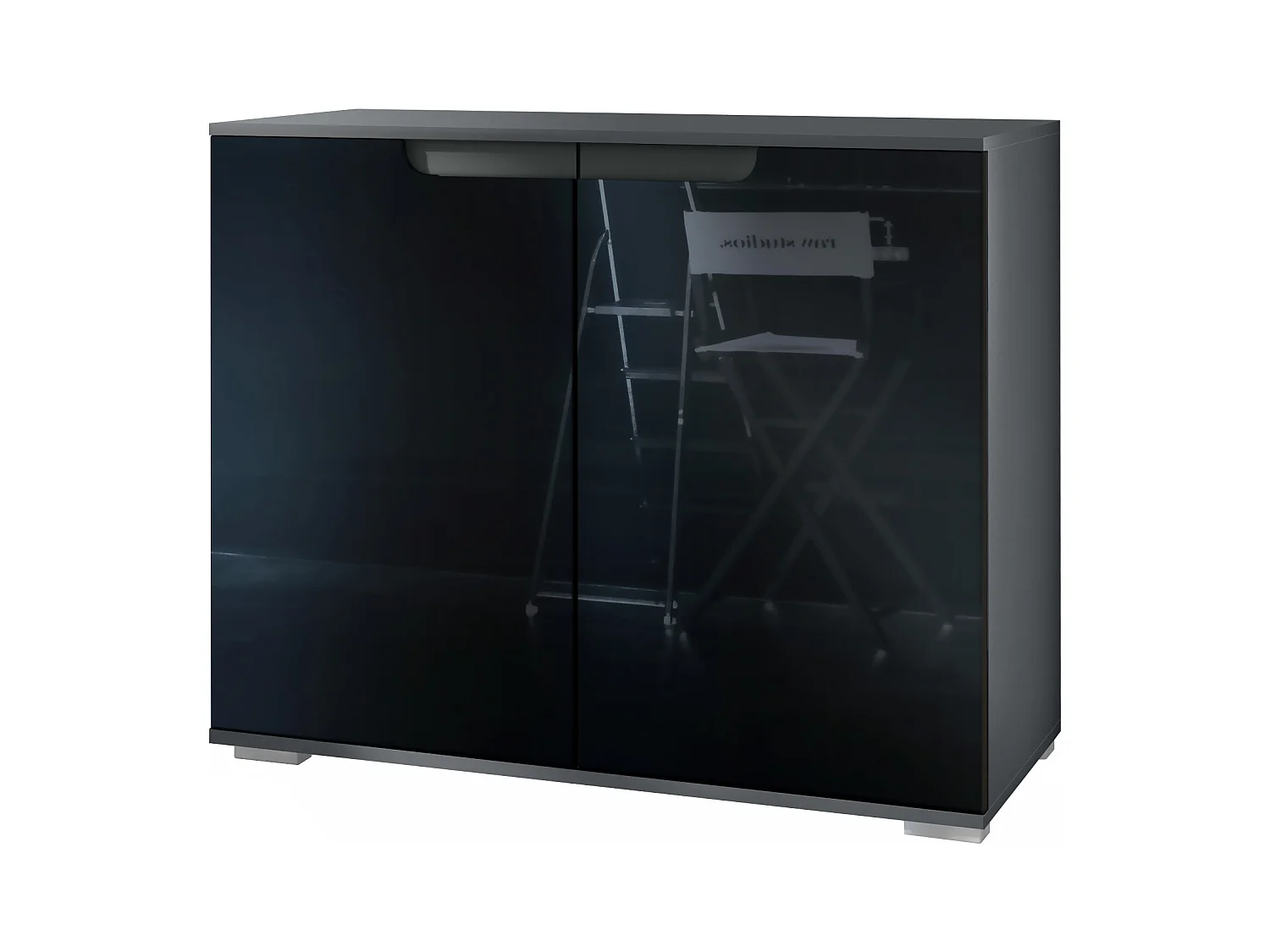 Commode Sylt V3, Buffet de Cuisine Moderne avec 2 Grandes Portes anthracite mat / noir haute brillance (92,5 x 75.5 x 35)