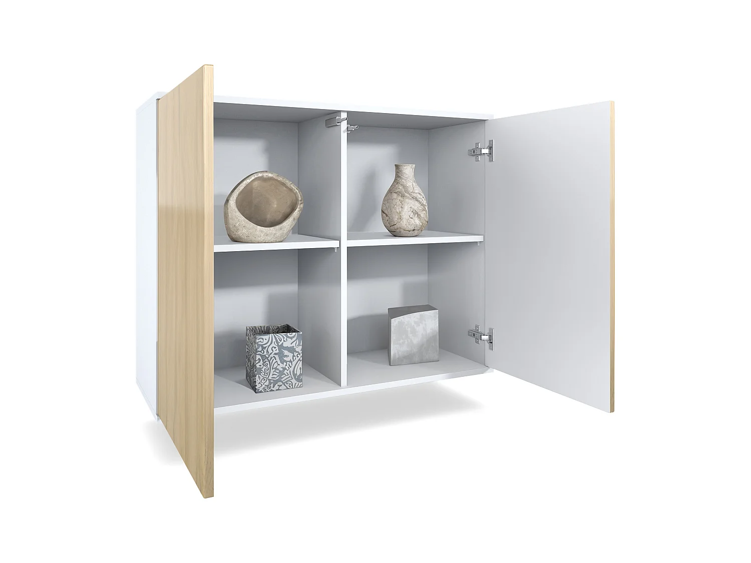 Aparador Skadu V3, Armario de Cocina Moderno con 2 Puertas Grandes blanco mate / burdeos de alto brillo (92,5 x 73.5 x 35)