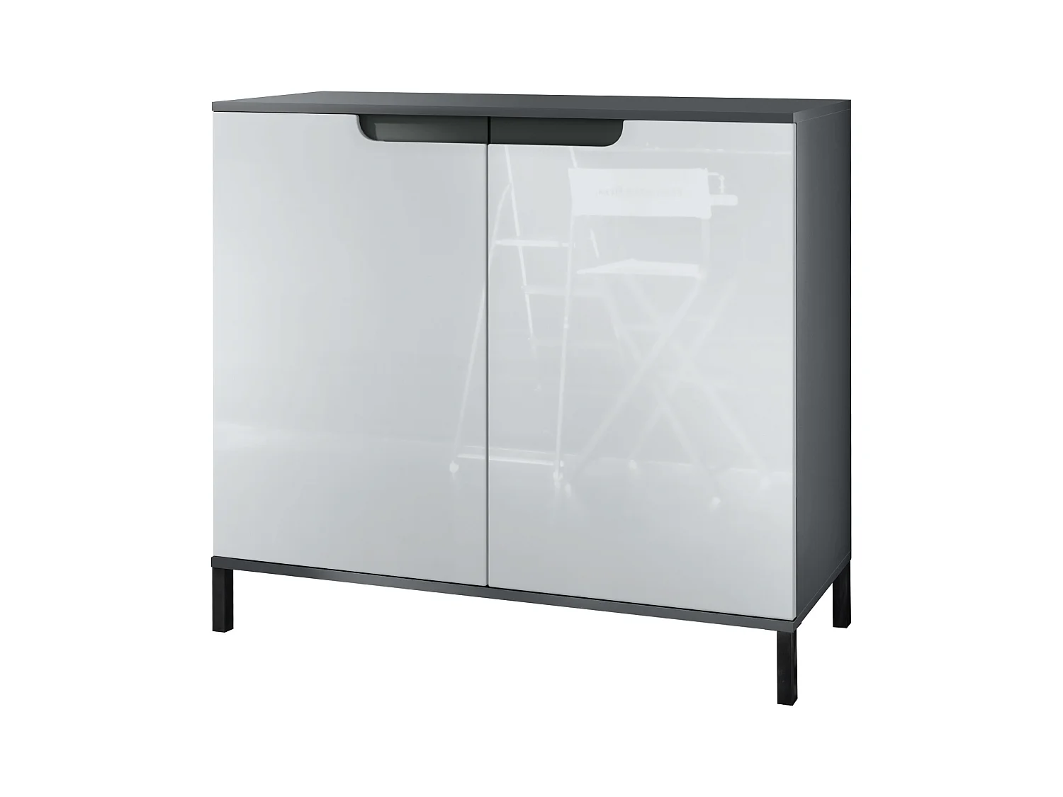 Commode Sylt V3, Buffet de Cuisine Moderne avec 2 Grandes Portes anthracite mat / blanc haute brillance (92,5 x 83.5 x 35)