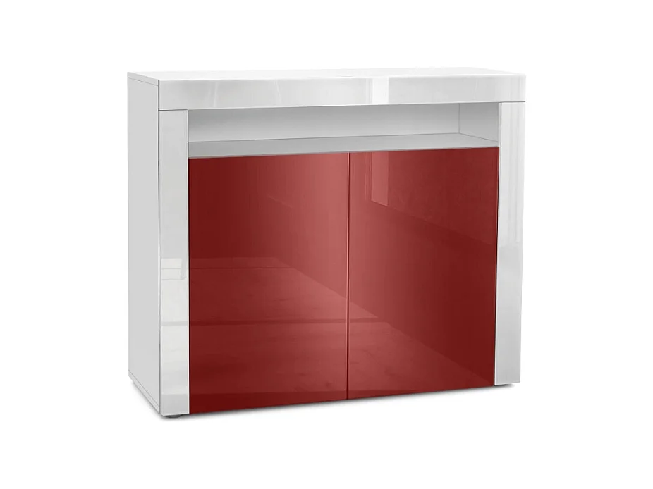 Buffet Valencia, Commode avec 2 portes et 1 compartiment ouvert, Blanc mat/bordeaux haute brillance/blanc haute brillance (108 x 92 x 40 cm)