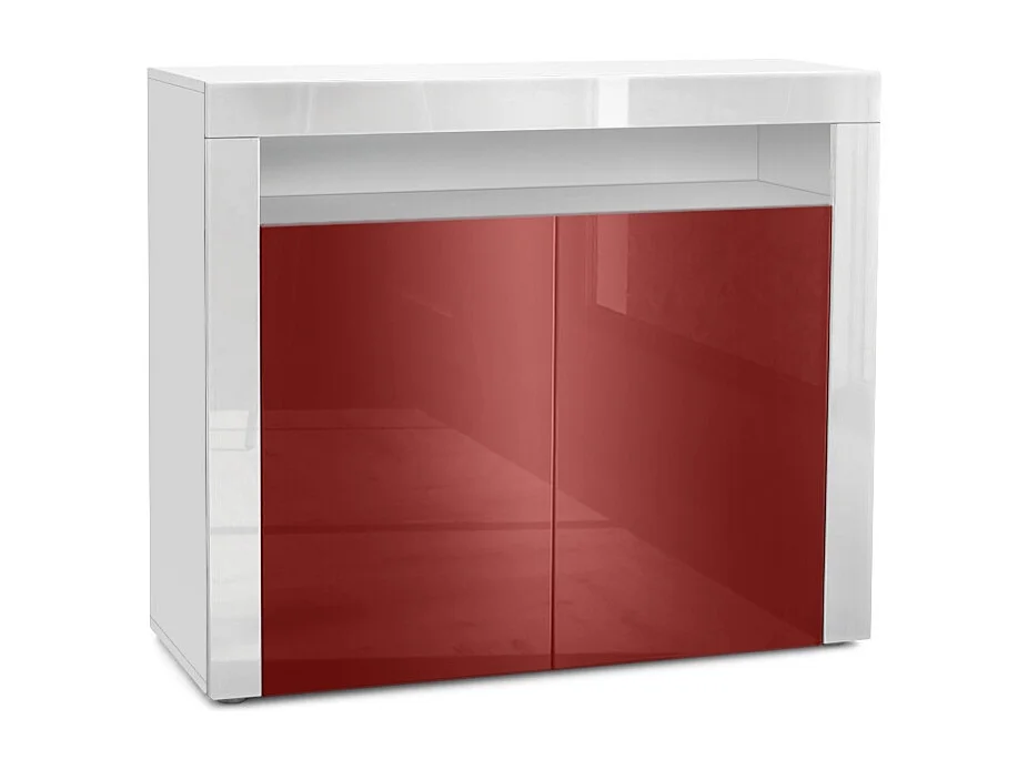 Mobiletto Valencia, credenza con 2 ante e 1 scomparto aperto, bianco opaco/bordeaux lucido/bianco lucido (108 x 92 x 40 cm)