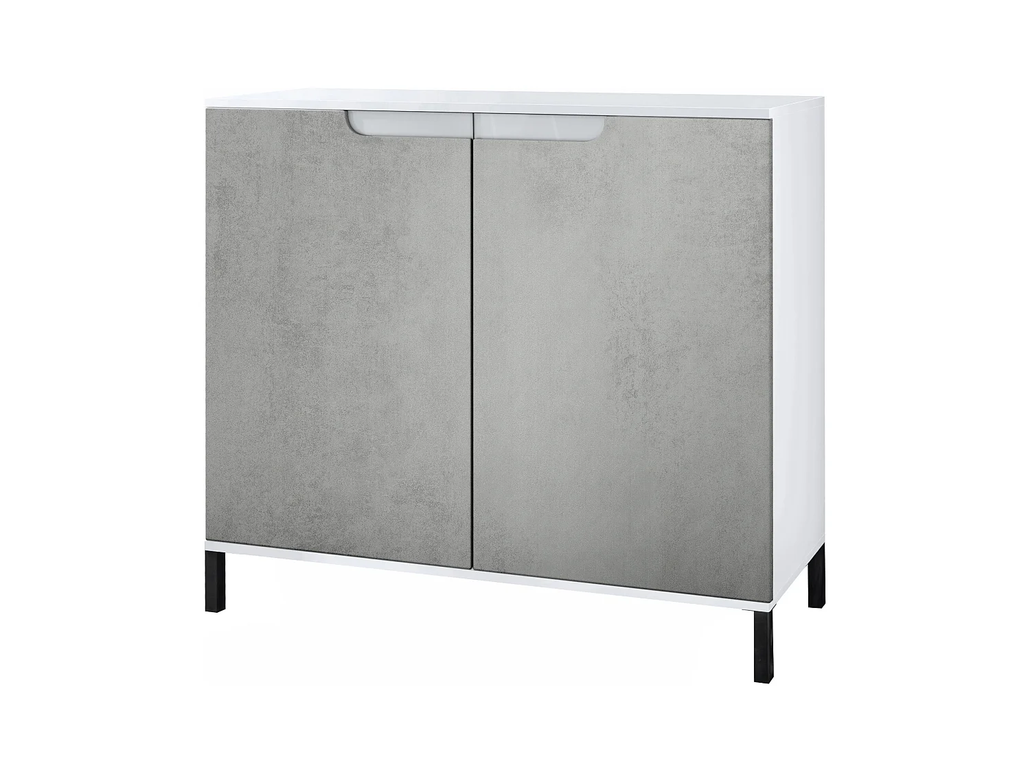 Commode Sylt V3, Buffet de Cuisine Moderne avec 2 Grandes Portes blanc mat / aspect béton oxyde (92,5 x 83.5 x 35)
