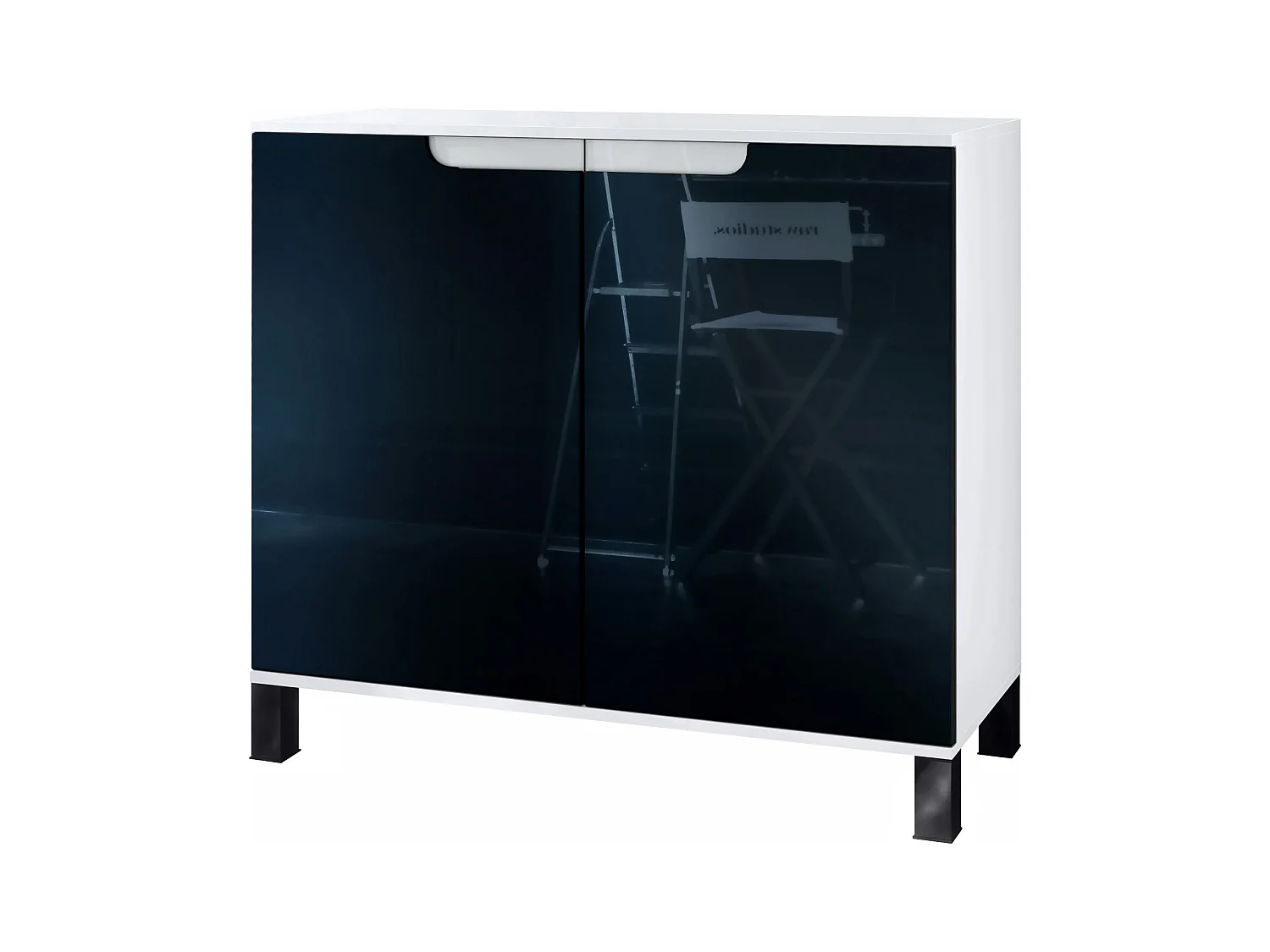 Commode Sylt V3, Buffet de Cuisine Moderne avec 2 Grandes Portes blanc mat / noir haute brillance (92,5 x 84.5 x 35)