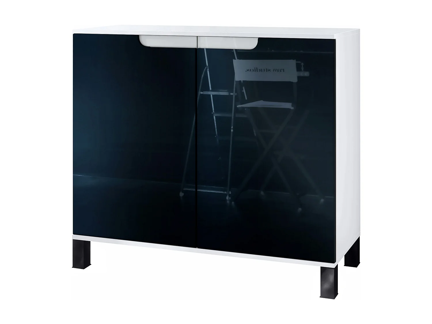 Credenza Sylt V3, Mobile da Cucina Moderno con 2 Grandi Ante bianco opaco / nero lucido (92,5 x 84.5 x 35)