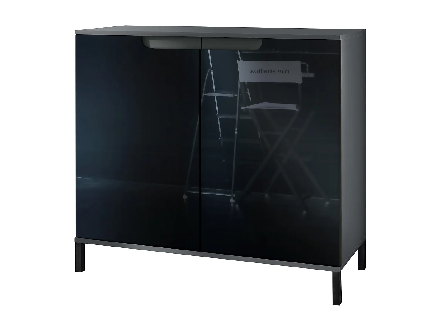 Commode Sylt V3, Buffet de Cuisine Moderne avec 2 Grandes Portes anthracite mat / noir haute brillance (92,5 x 83.5 x 35)