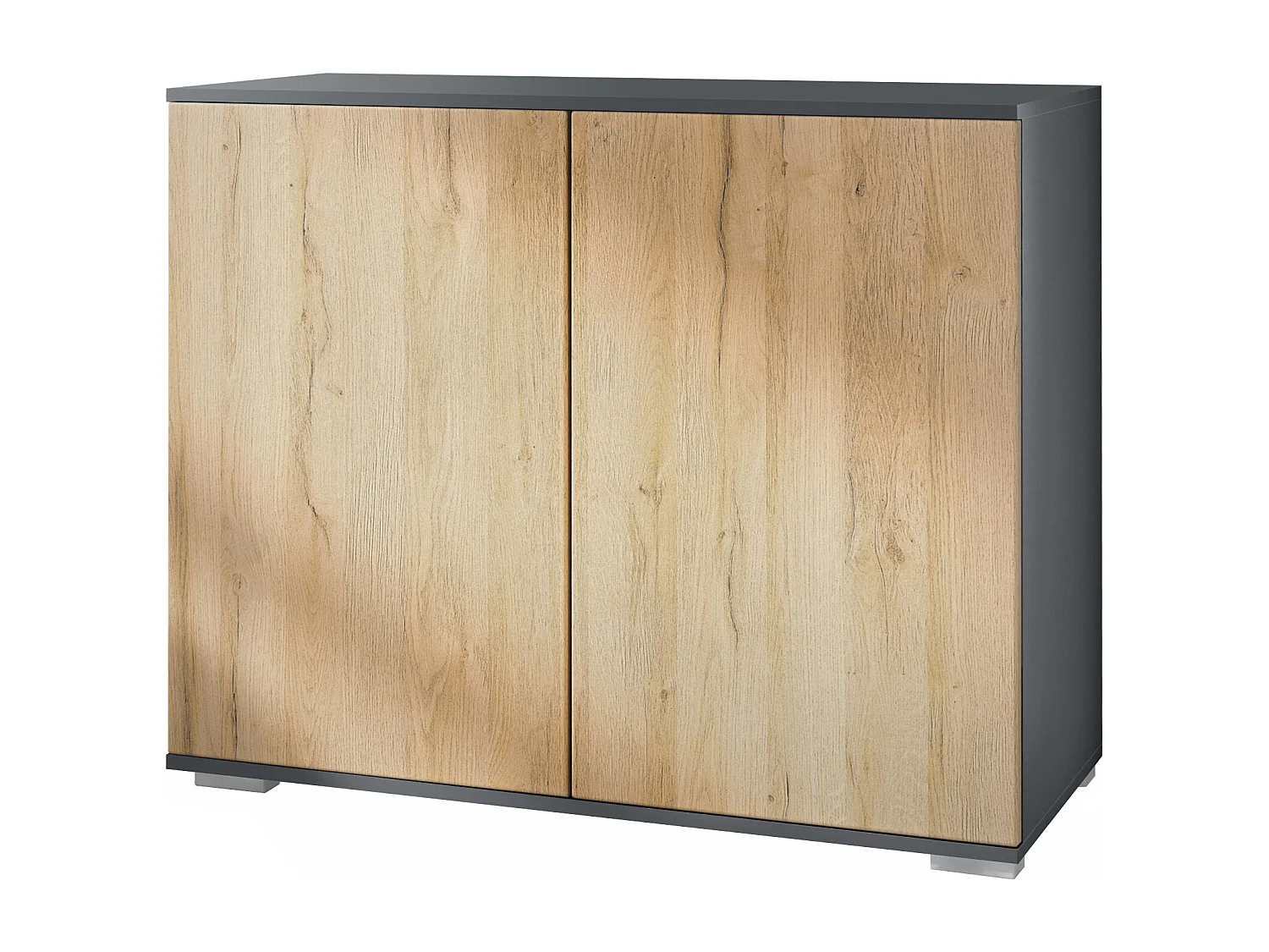 Aparador Skadu V3, Armario de Cocina Moderno con 2 Puertas Grandes antracita mate / roble natural (92,5 x 75.5 x 35)