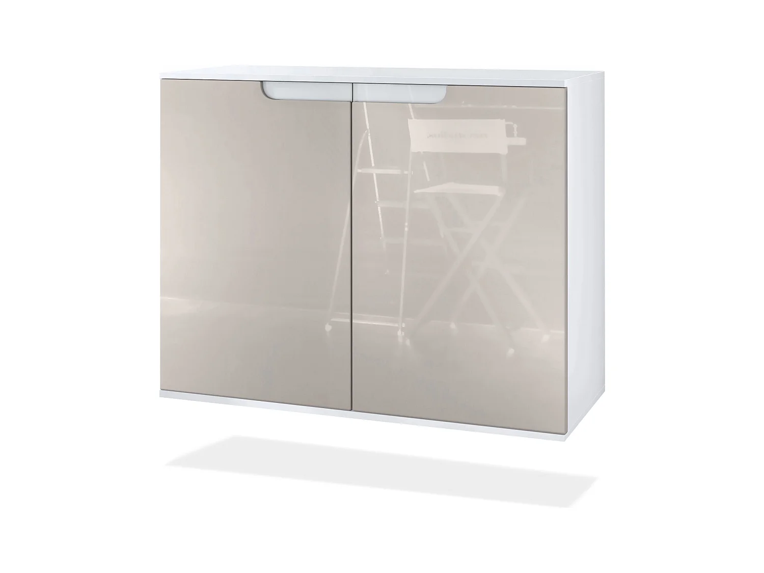 Commode Sylt V3, Buffet de Cuisine Moderne avec 2 Grandes Portes blanc mat / gris sable haute brillance (92,5 x 73.5 x 35)