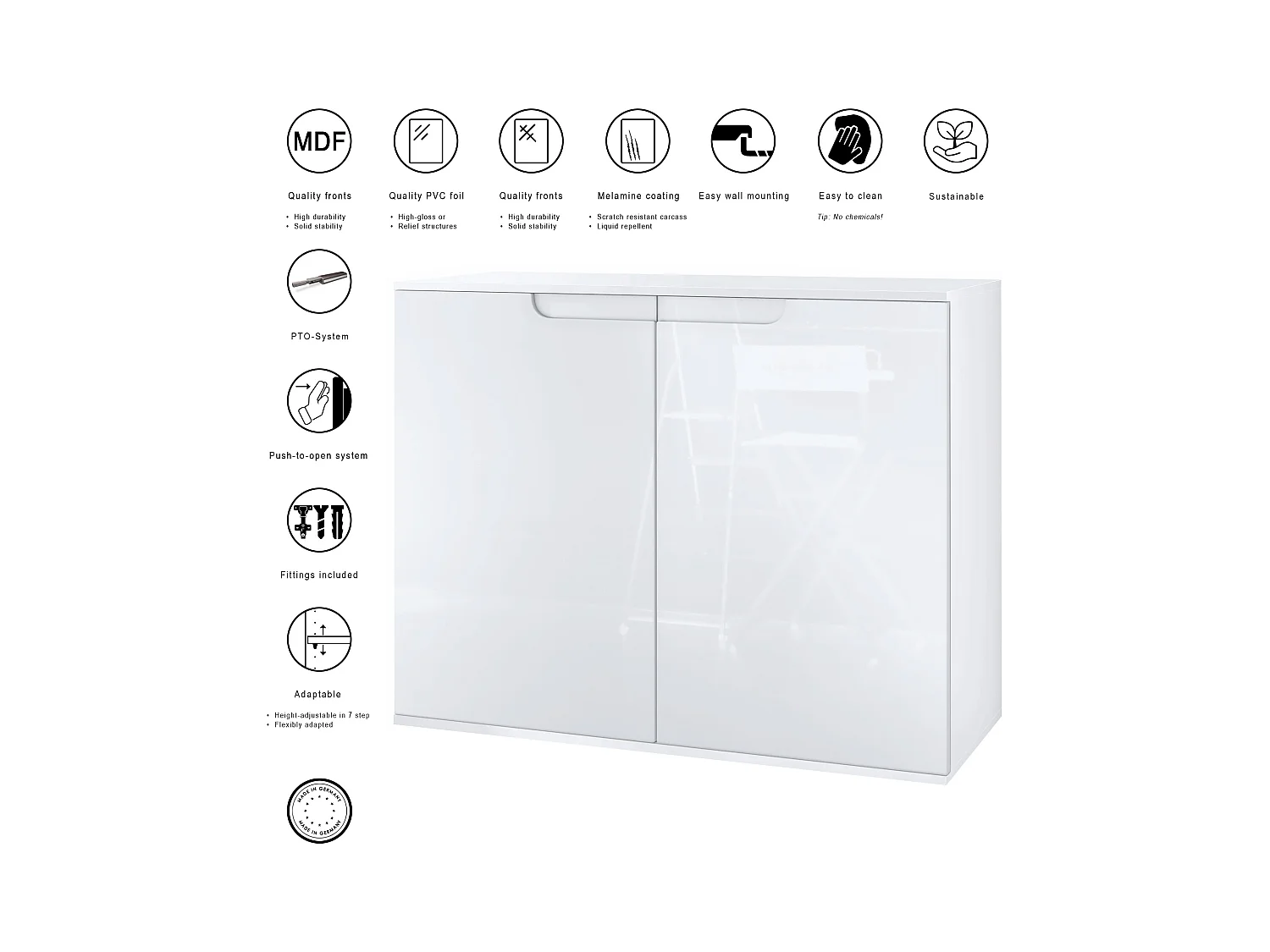 Commode Sylt V3, Buffet de Cuisine Moderne avec 2 Grandes Portes blanc mat / gris sable haute brillance (92,5 x 73.5 x 35)