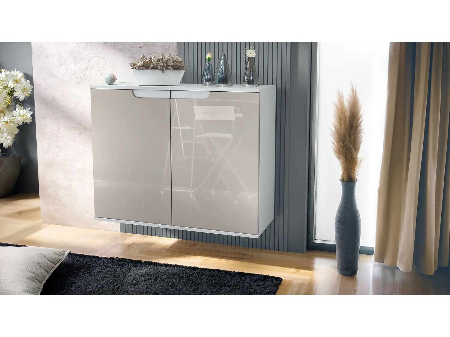 KOMMODE Sylt Sandgrau Hochglanz