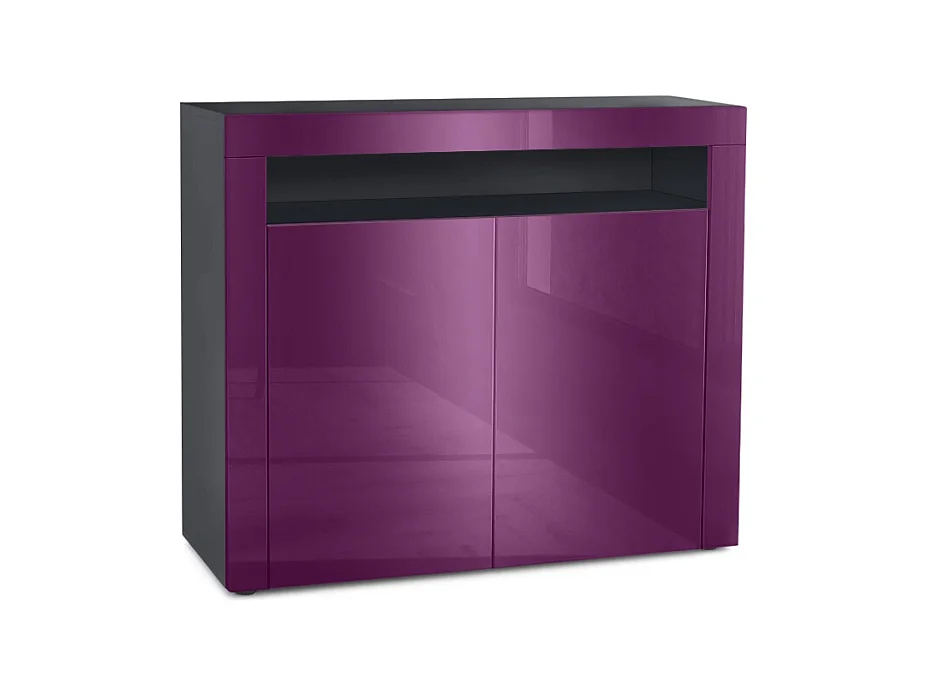 Buffet Valencia, Commode avec 2 portes et 1 compartiment ouvert, Noir mat/mûre haute brillance/mûre haute brillance (108 x 92 x 40 cm)