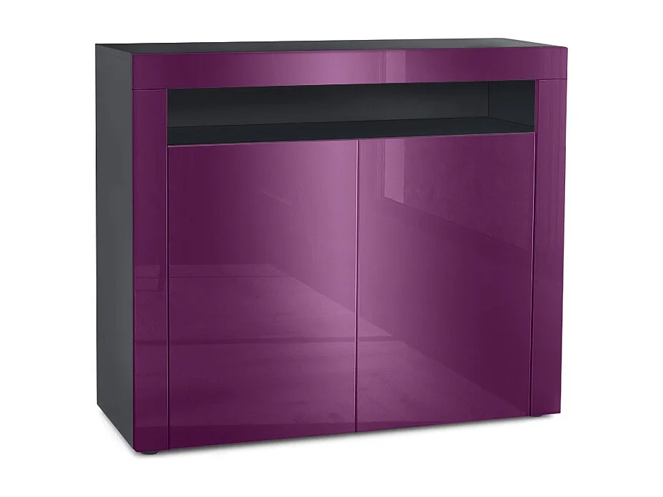 Mobiletto  City, credenza con 2 ante e 1 scomparto aperto, nero opaco/violetto porpora lucido/violetto porpora lucido (108 x 92 x 40 cm)