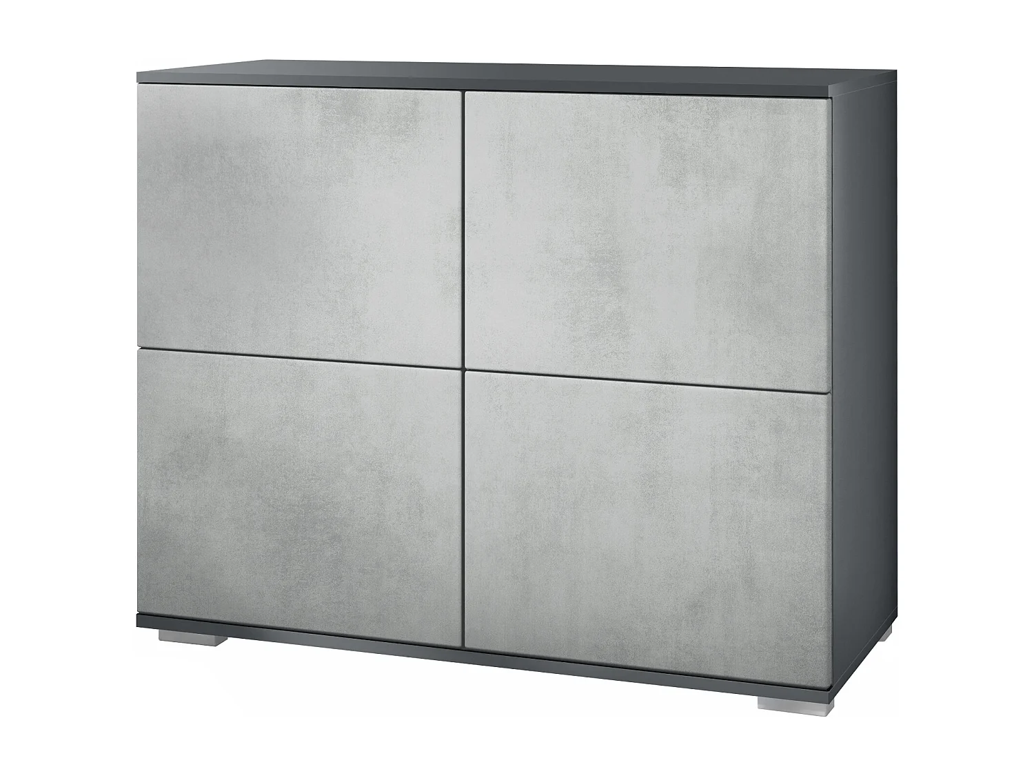 Buffet Rova V3 – Meuble de cuisine moderne avec 4 portes Push-to-Open anthracite mat / aspect béton oxyde (92,5 x 75.5 x 35)