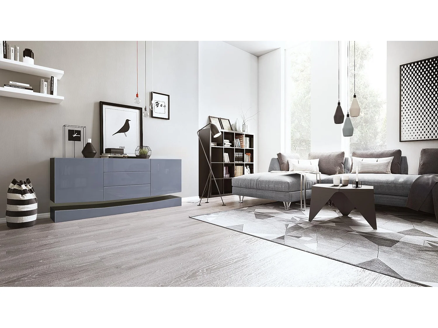 SIDEBOARD City Fronten in Grau Hochglanz