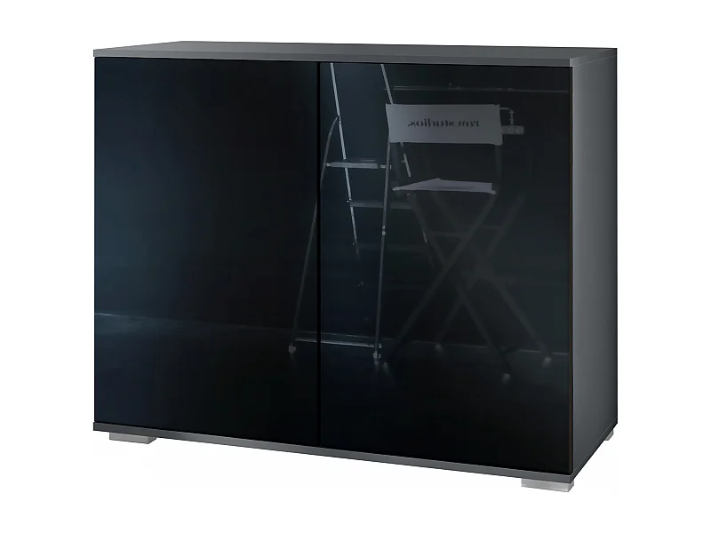 Commode Skadu V3, Buffet de Cuisine Moderne avec 2 Grandes Portes anthracite mat / noir haute brillance (92,5 x 75.5 x 35)