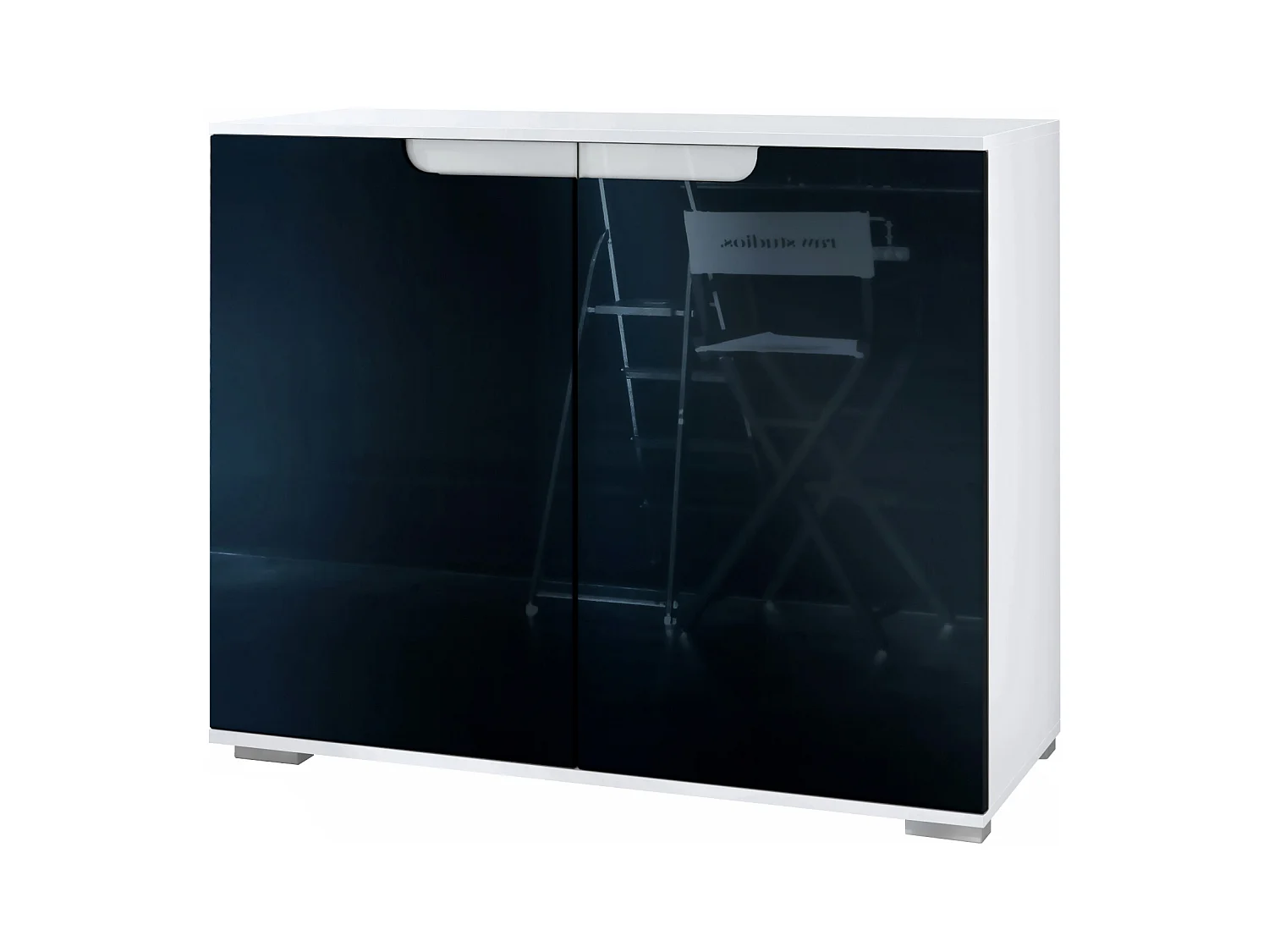 Aparador Sylt V3, Armario de Cocina Moderno con 2 Puertas Grandes blanco mate / negro de alto brillo (92,5 x 75.5 x 35)