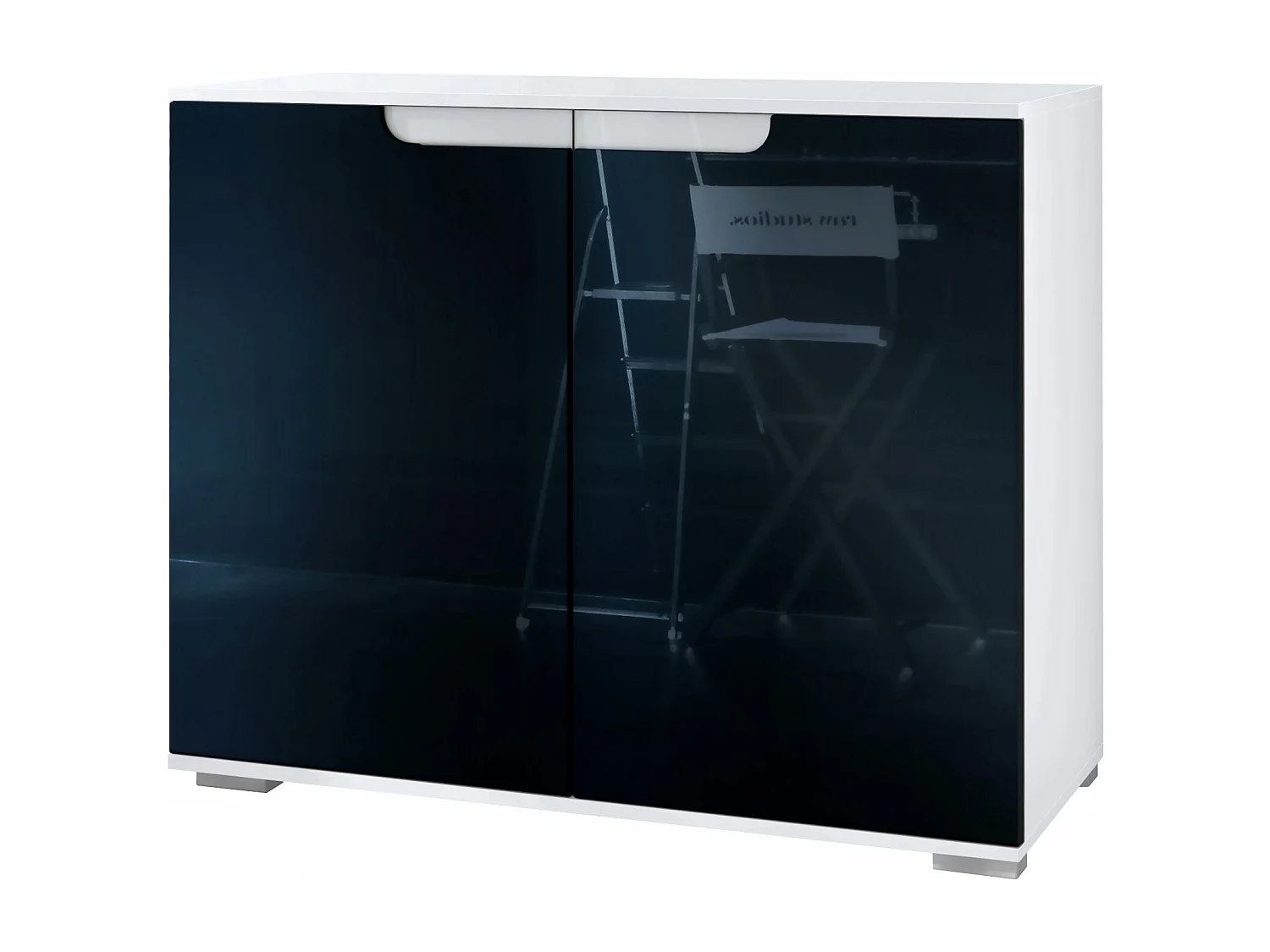 Aparador Sylt V3, Armario de Cocina Moderno con 2 Puertas Grandes blanco mate / negro de alto brillo (92,5 x 75.5 x 35)