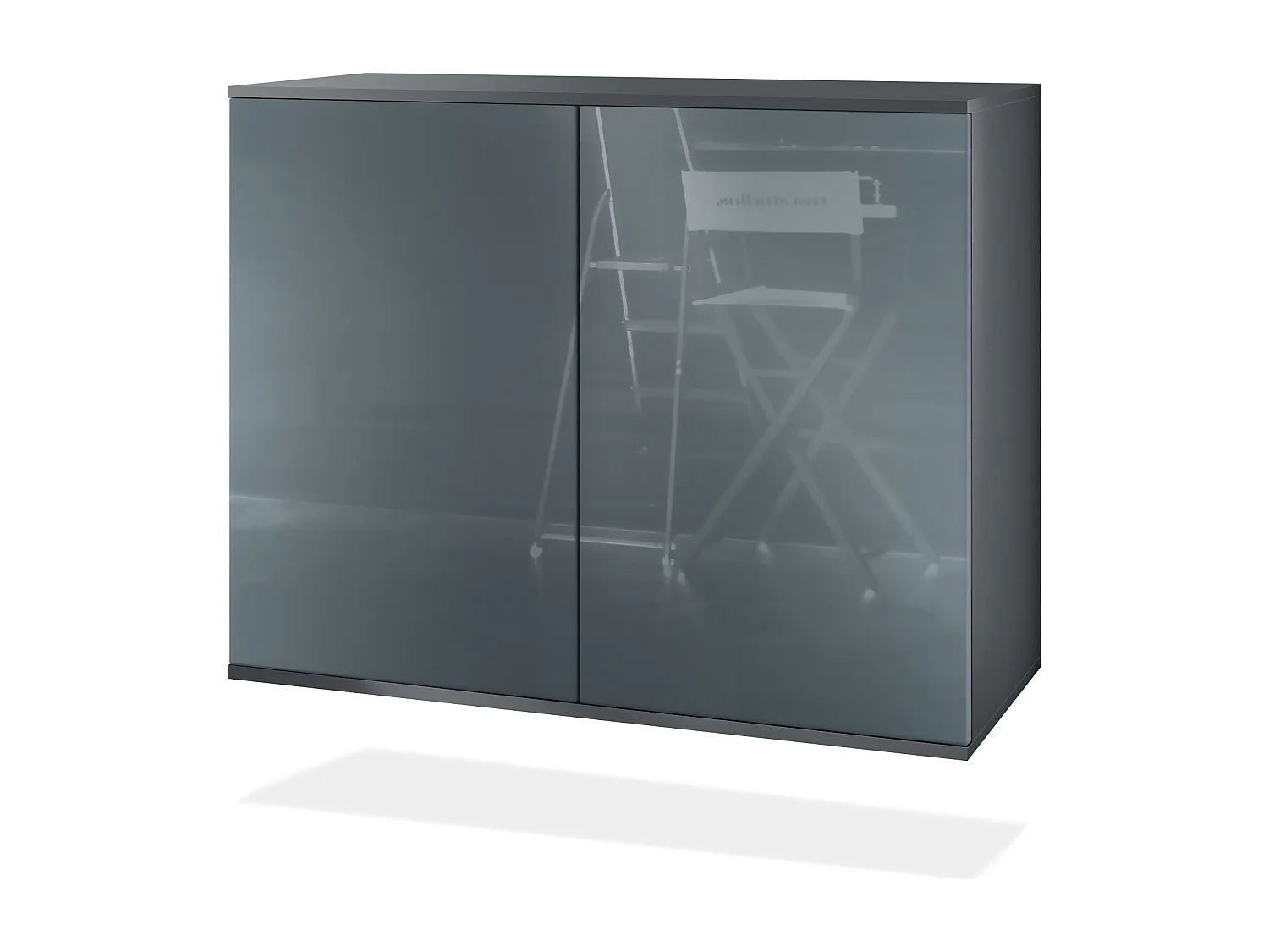 Aparador Skadu V3, Armario de Cocina Moderno con 2 Puertas Grandes antracita mate / gris de alto brillo (92,5 x 73.5 x 35)