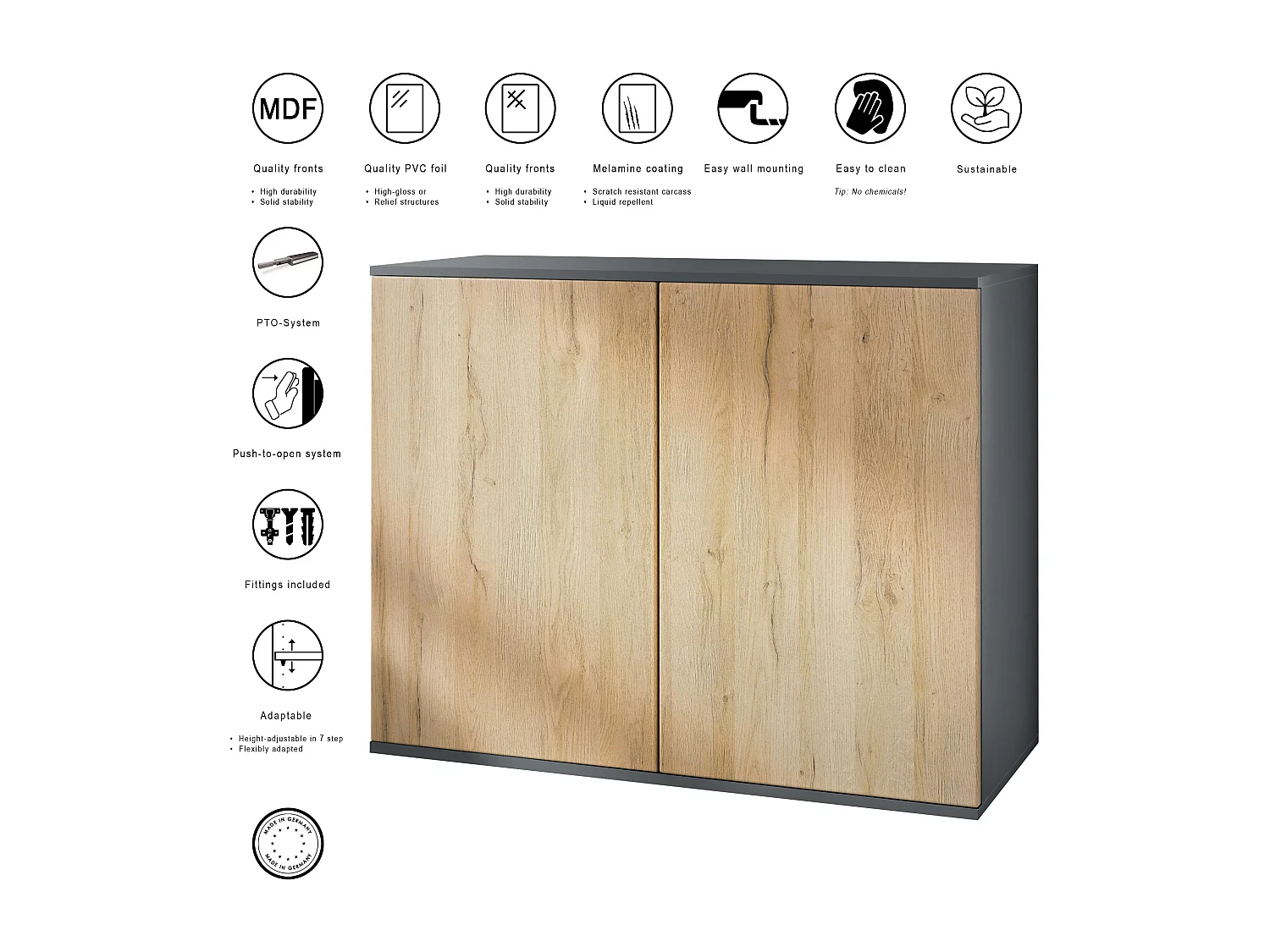 Aparador Skadu V3, Armario de Cocina Moderno con 2 Puertas Grandes antracita mate / gris de alto brillo (92,5 x 73.5 x 35)