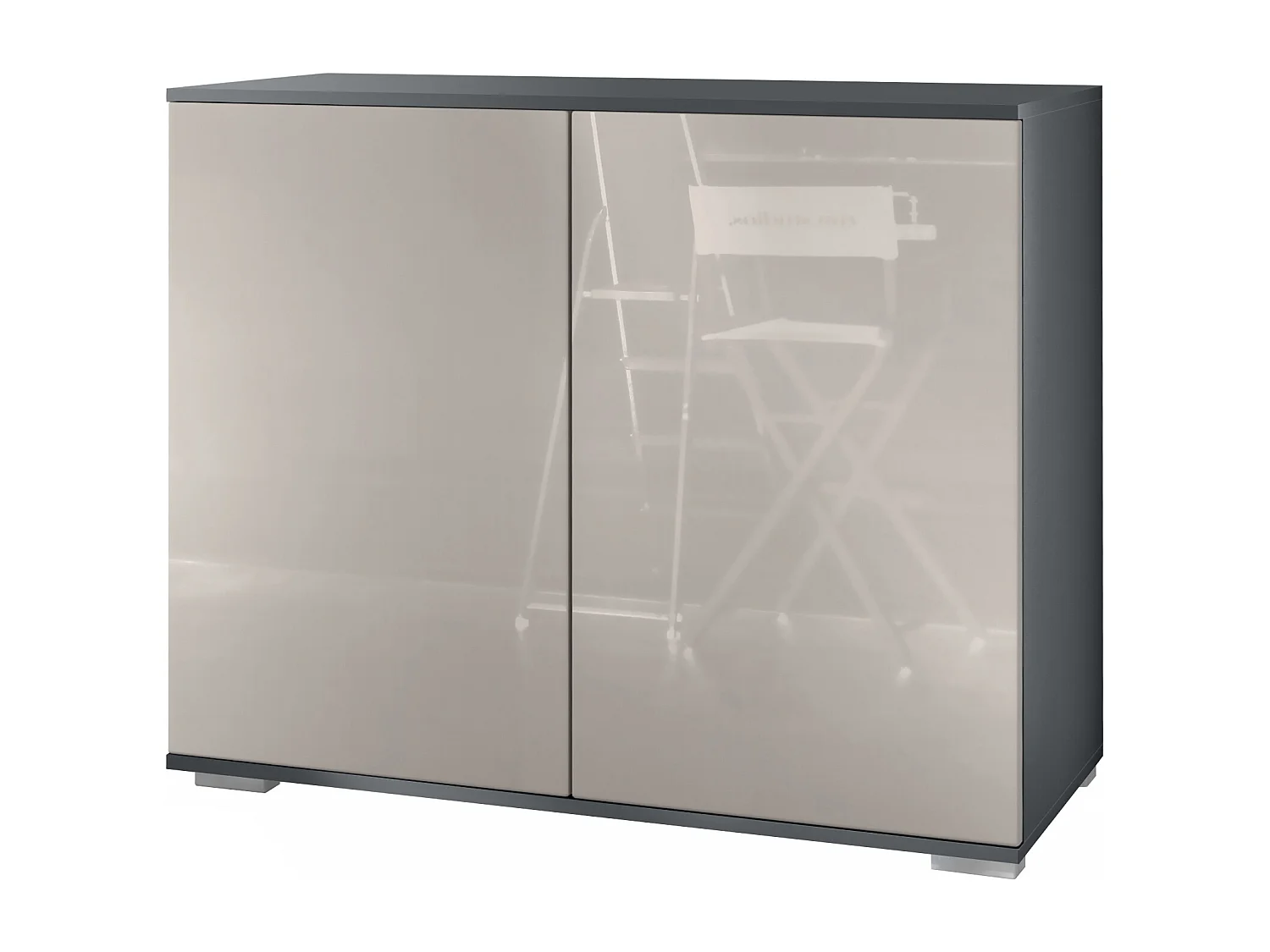 Commode Skadu V3, Buffet de Cuisine Moderne avec 2 Grandes Portes anthracite mat / gris sable haute brillance (92,5 x 75.5 x 35)