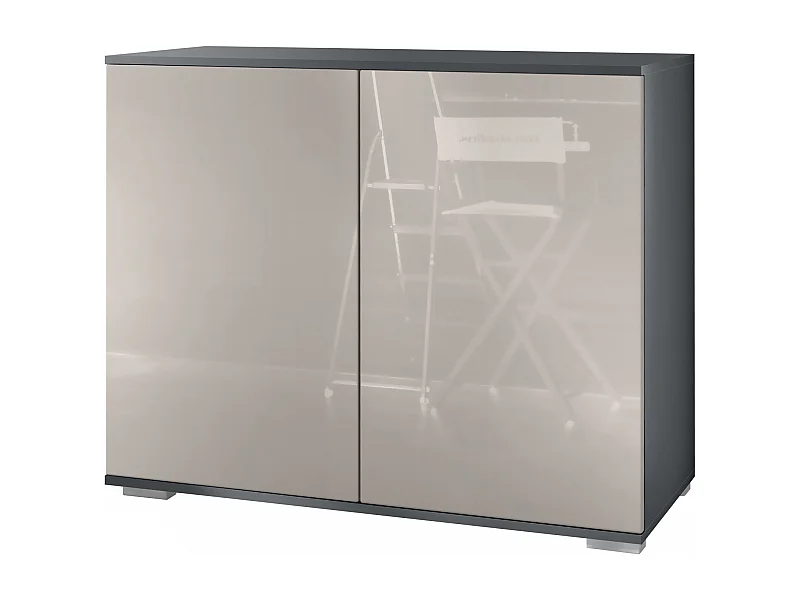 Commode Skadu V3, Buffet de Cuisine Moderne avec 2 Grandes Portes anthracite mat / gris sable haute brillance (92,5 x 75.5 x 35)