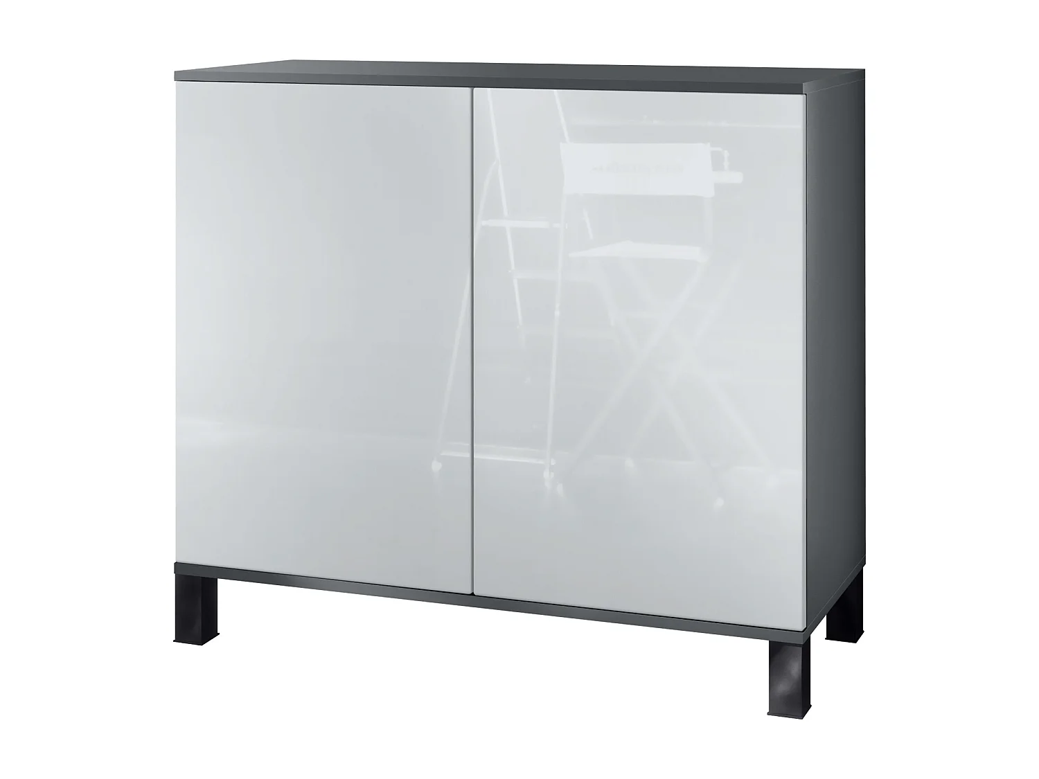 Aparador Skadu V3, Armario de Cocina Moderno con 2 Puertas Grandes antracita mate / blanco de alto brillo (92,5 x 84.5 x 35)