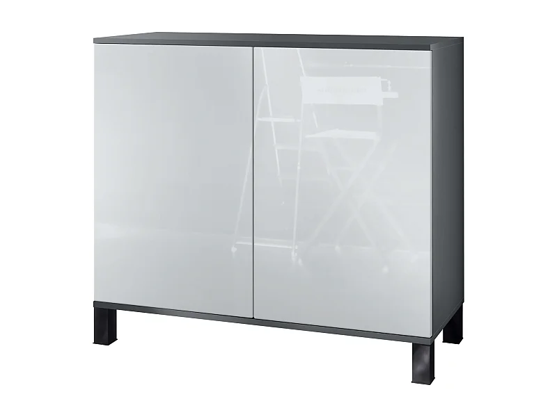 Commode Skadu V3, Buffet de Cuisine Moderne avec 2 Grandes Portes anthracite mat / blanc haute brillance (92,5 x 84.5 x 35)