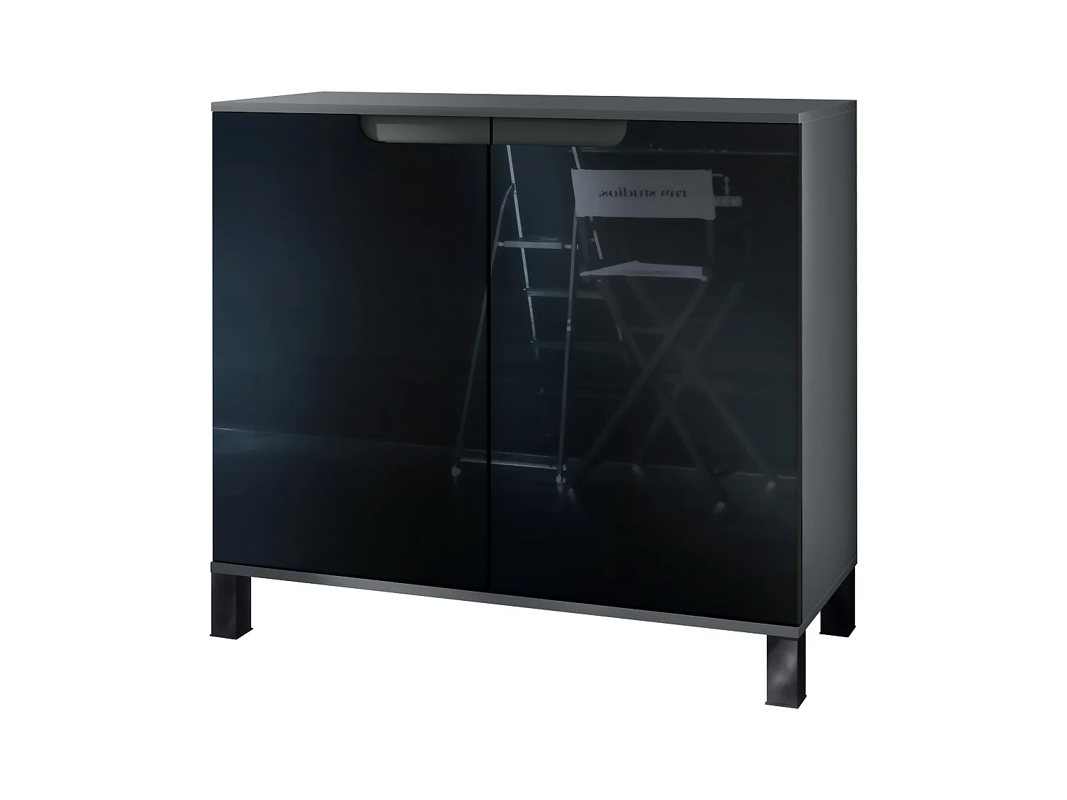 Aparador Sylt V3, Armario de Cocina Moderno con 2 Puertas Grandes antracita mate / negro de alto brillo (92,5 x 84.5 x 35)